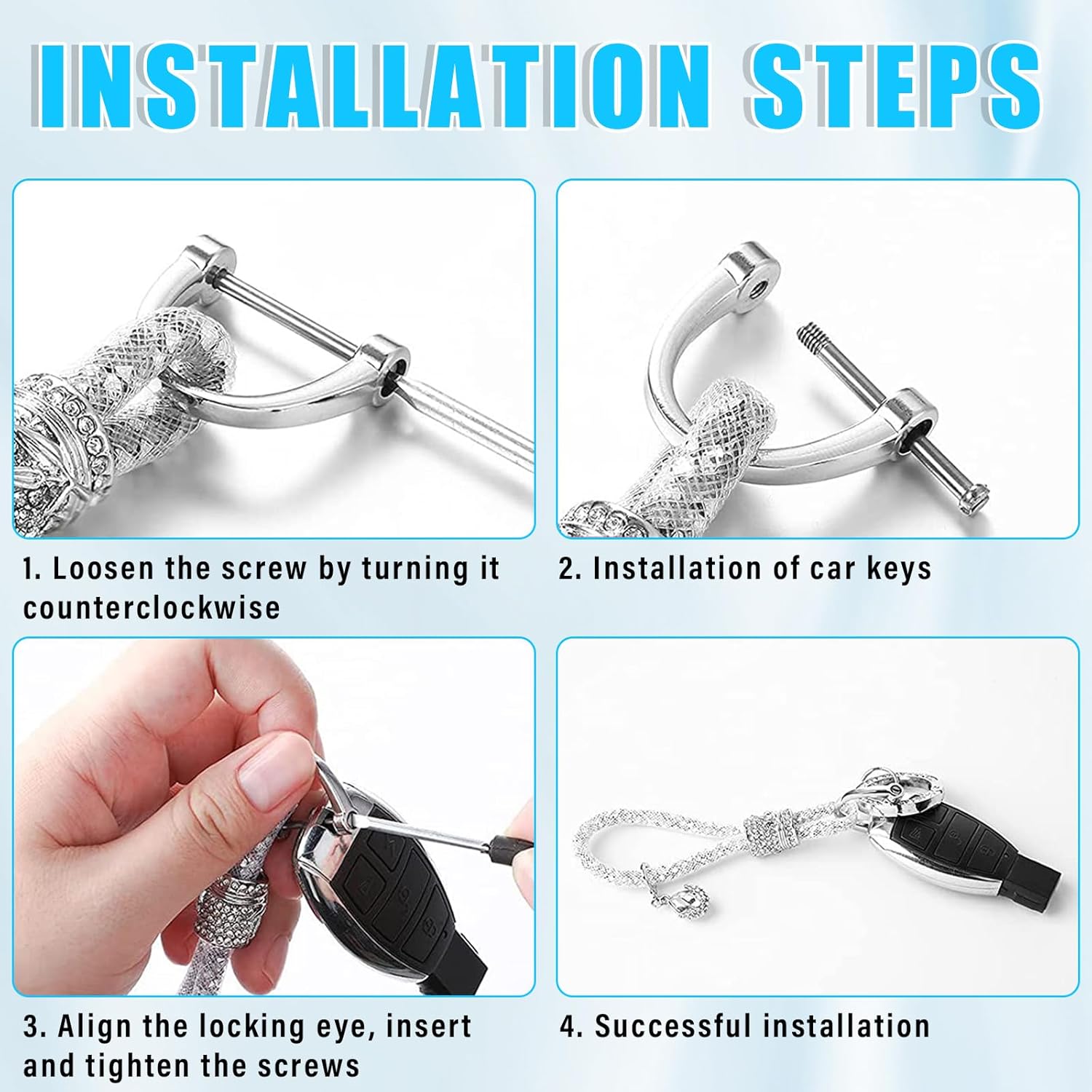 Ziciner Llavero de cristal brillante para mujeres y niñas, llavero de automóvil con purpurina, accesorios universales B-ling (azul claro)