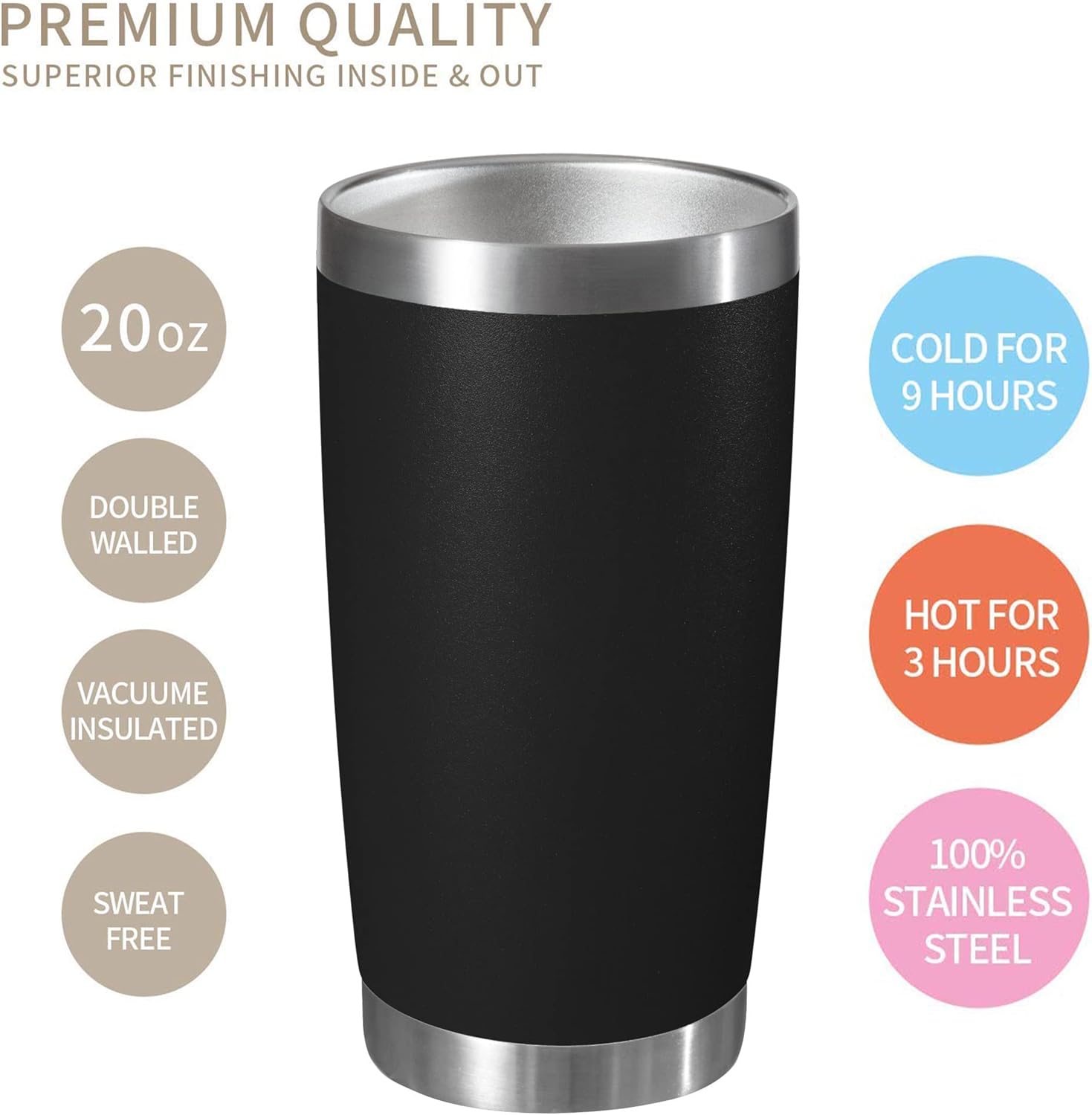 MUCHENGHY Vaso de acero inoxidable de 20 onzas con tapa y popote, doble pared aislada al vacío, vaso metálico de doble uso de sorbos y pajitas para