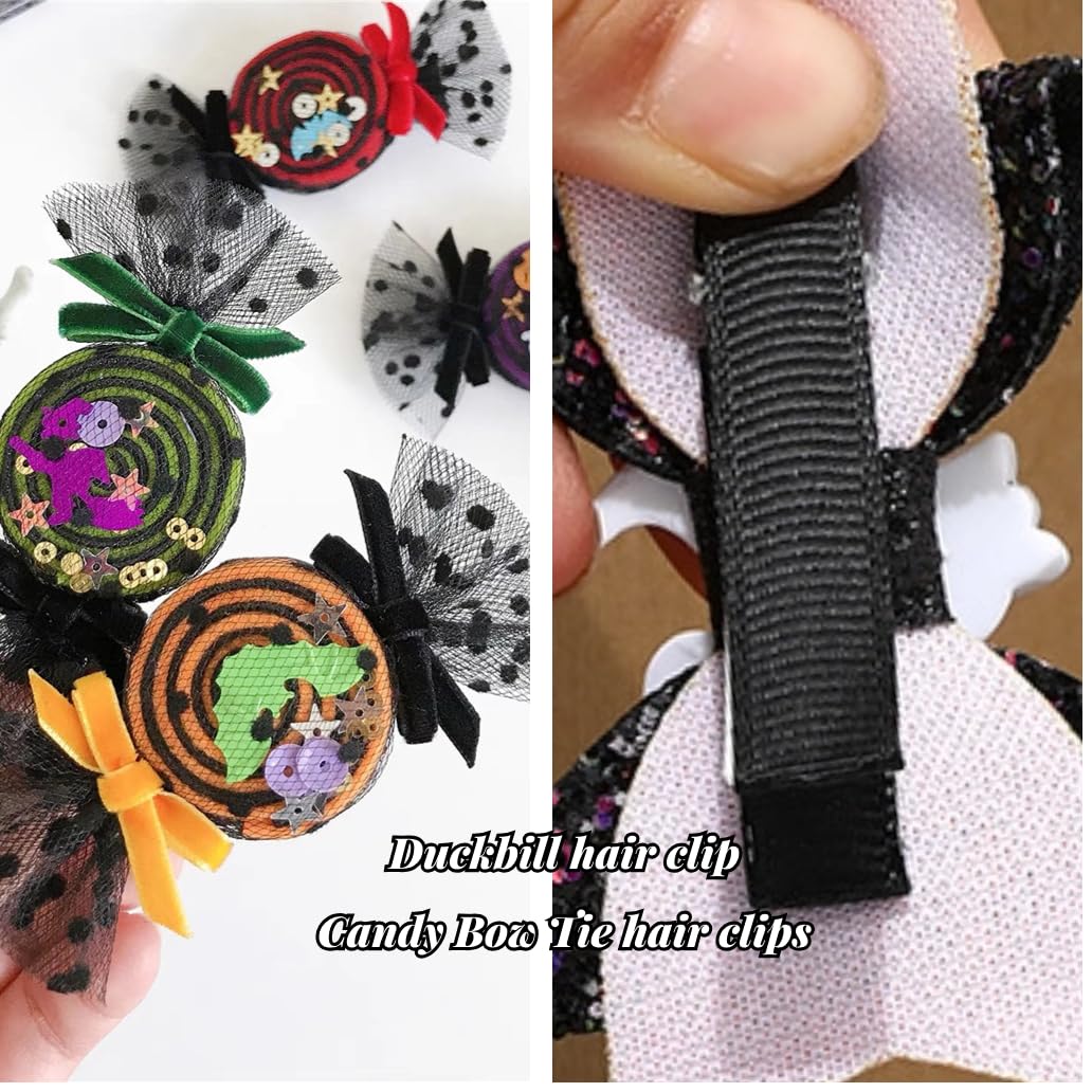 Pinzas de lazo para el cabello de Halloween, 8 unidades para mujeres y niñas, pasadores de fantasma, pinzas de organza para el cabello, accesorios