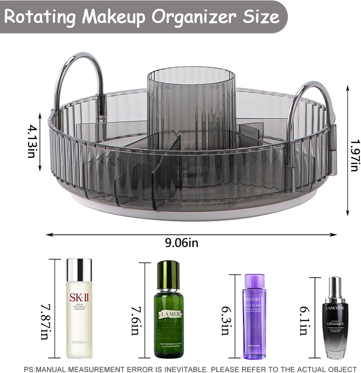 Organizador de maquillaje giratorio de 360 para tocador, tocador cosmético, bandeja de perfume giratoria, estante de maquillaje de gran capacidad,