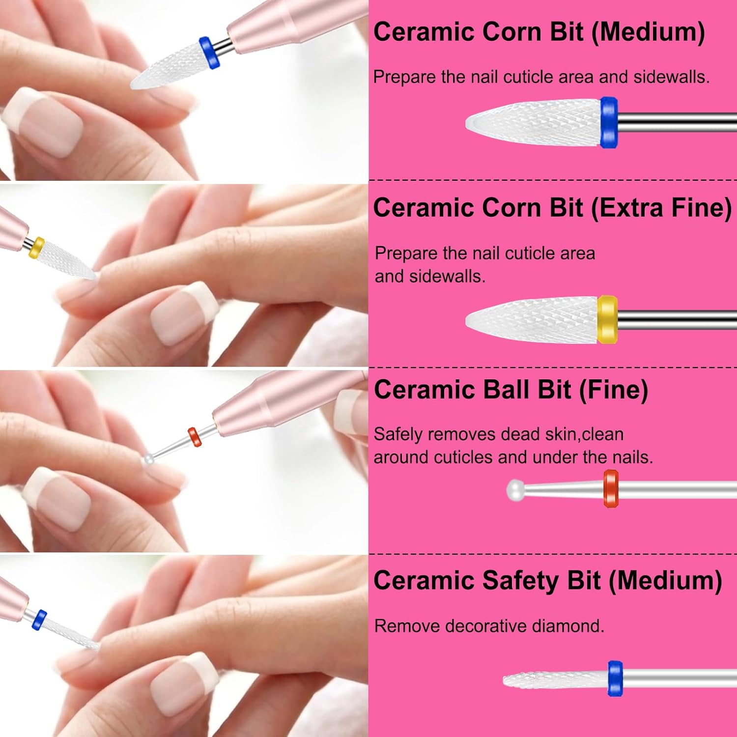 Juego de 19 brocas de uñas con caja de almacenamiento, brocas de carburo de diamante de cerámica de tungsteno de 332 pulgadas para uñas acrílicas,