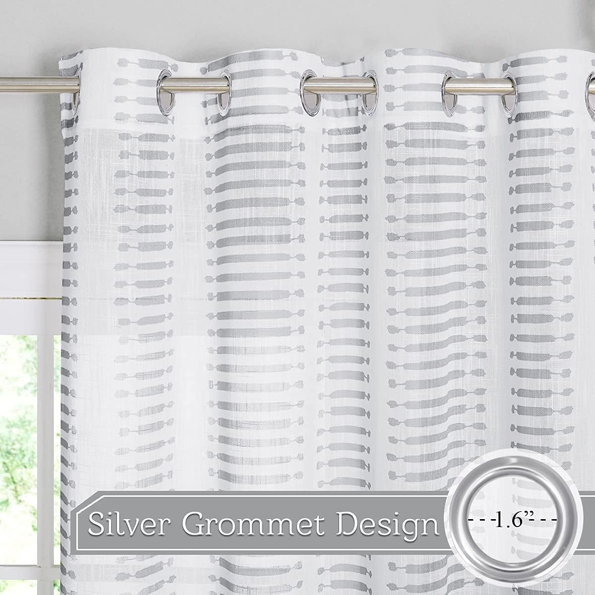 StangH Cortinas traslúcidas de lino para casa de campo, cortinas semitraslúcidas de privacidad con rayas grises impresas, cortinas de sentido