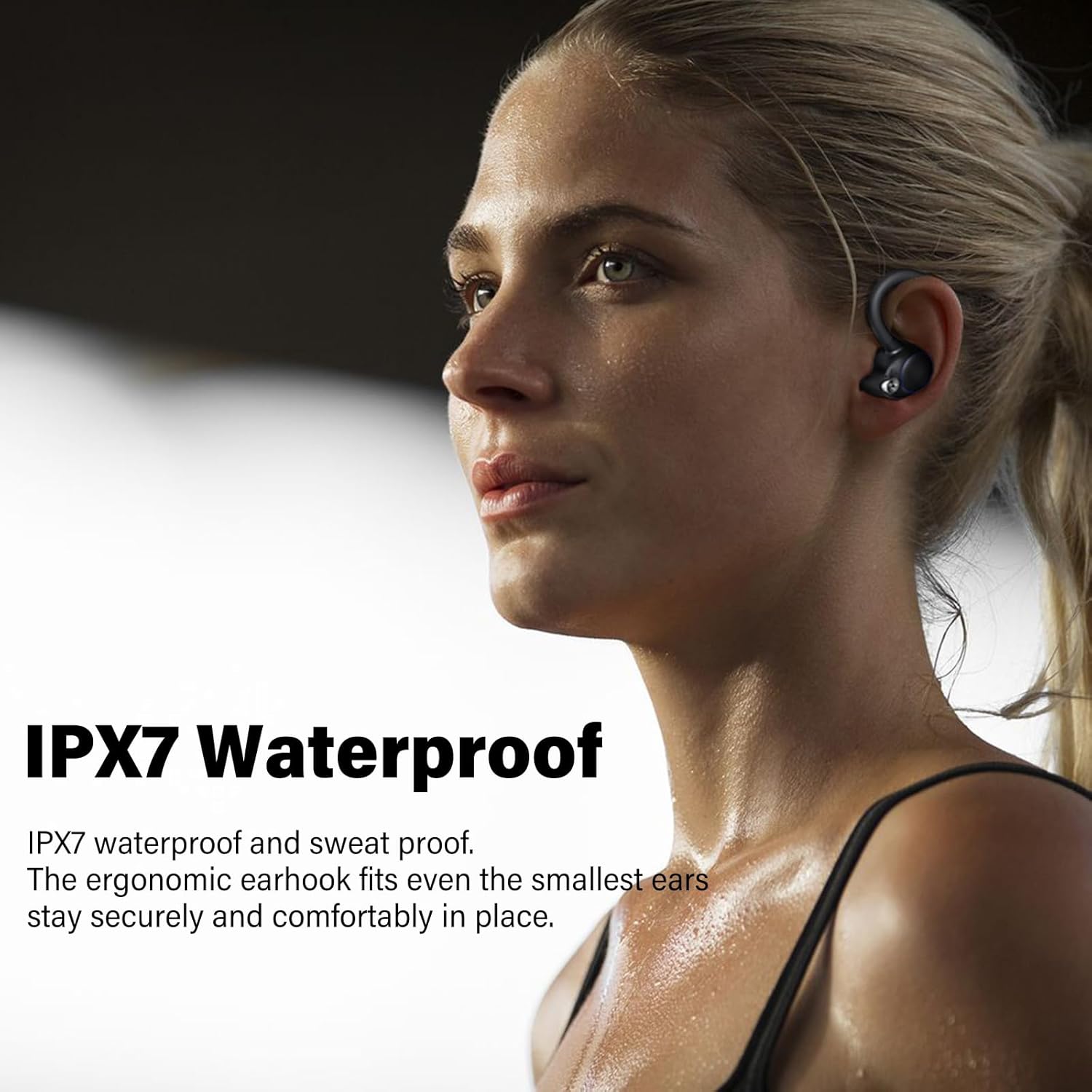 Auriculares de entrenamiento Bluetooth sobre la oreja con sonido de 0.512 in de bajo premium, IPX7 impermeable auriculares inalámbricos para correr