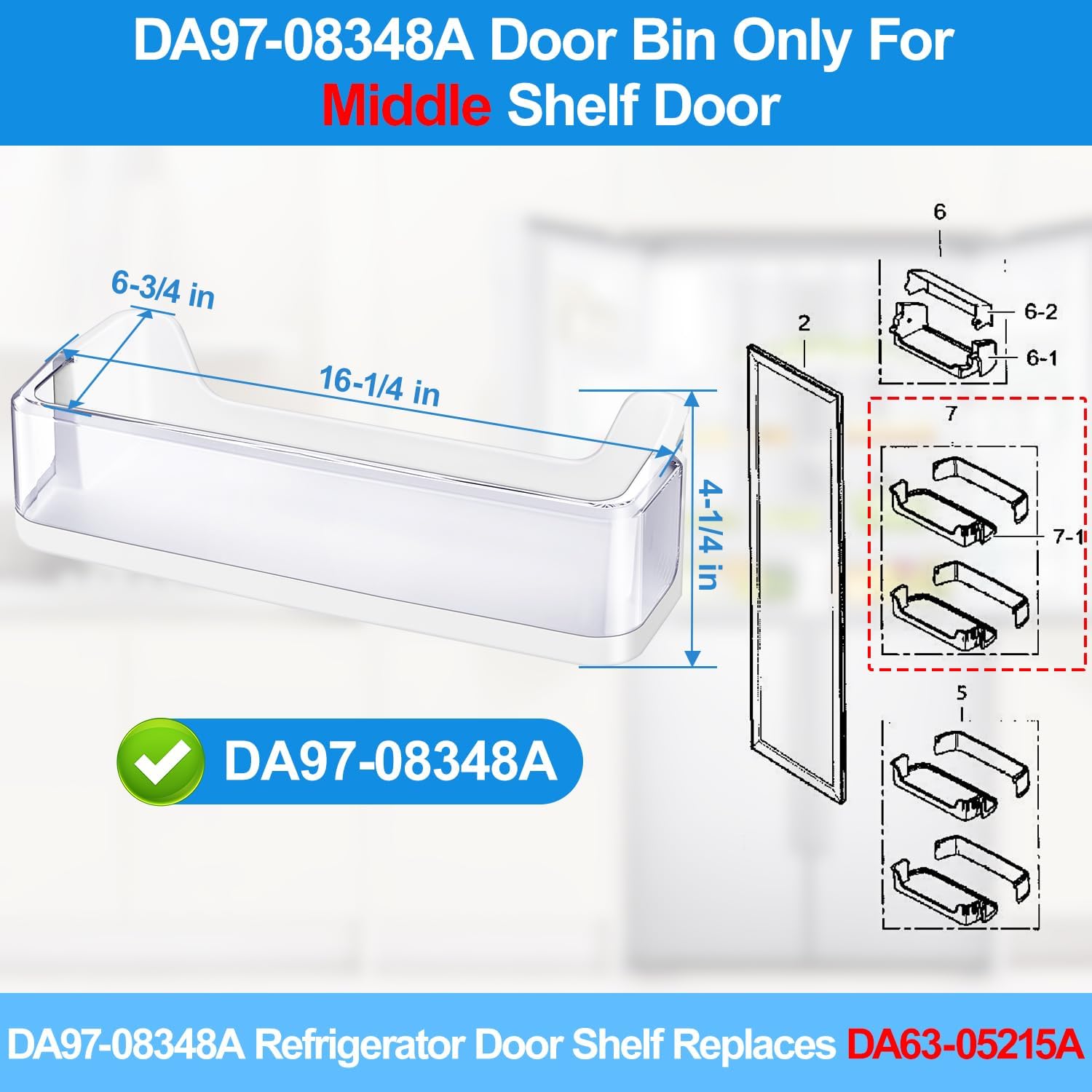 (2 unidades) DA97-08348A actualizado para puerta de refrigerador compatible con Samsung Refrigerador Part RS265TDRS RS25H5111BC RS25H5111SR puerta,