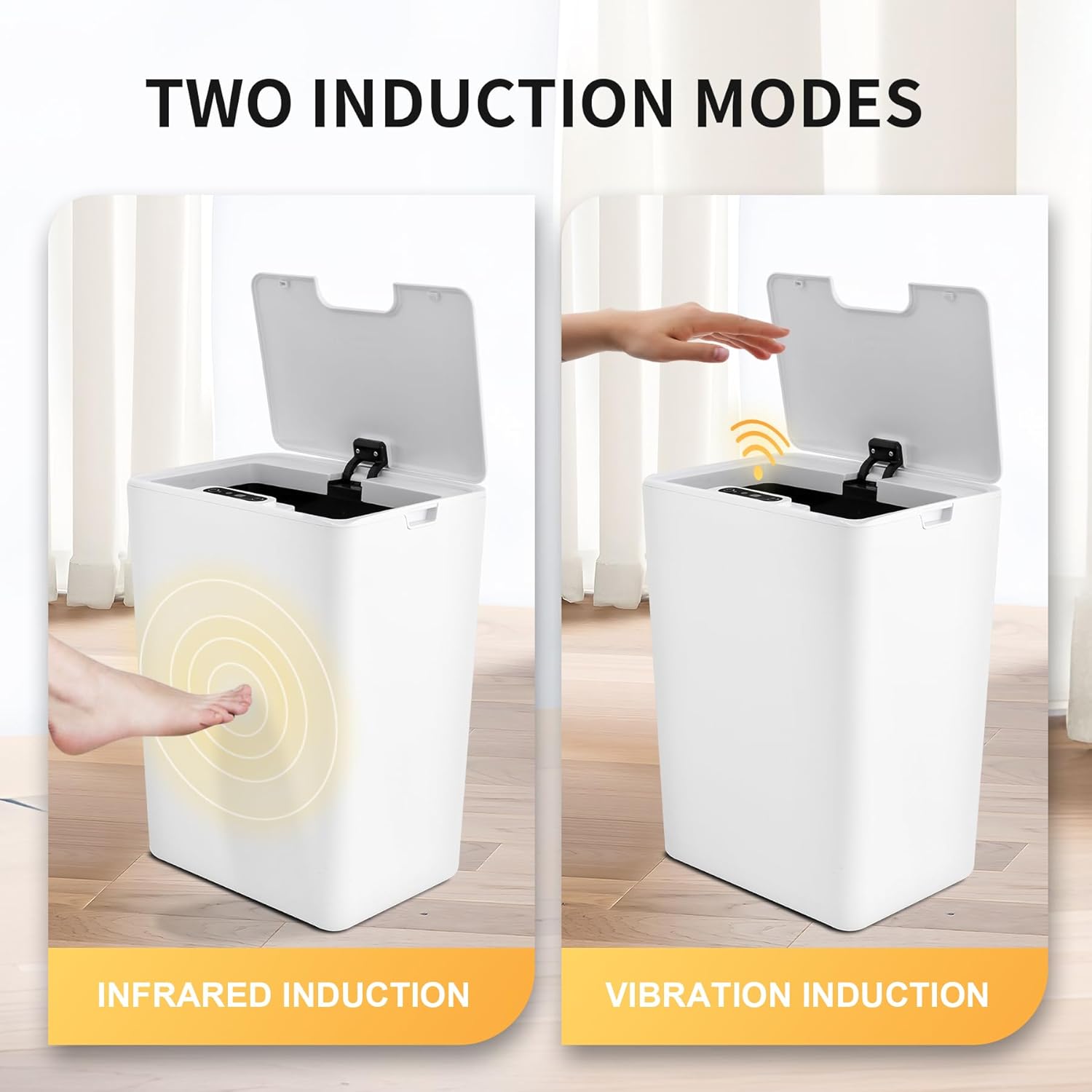 Cesun Cubo de basura automático con sensor de movimiento para baño con tapa, 4.0 galones, sin contacto, papelera de plástico inteligente, pequeña