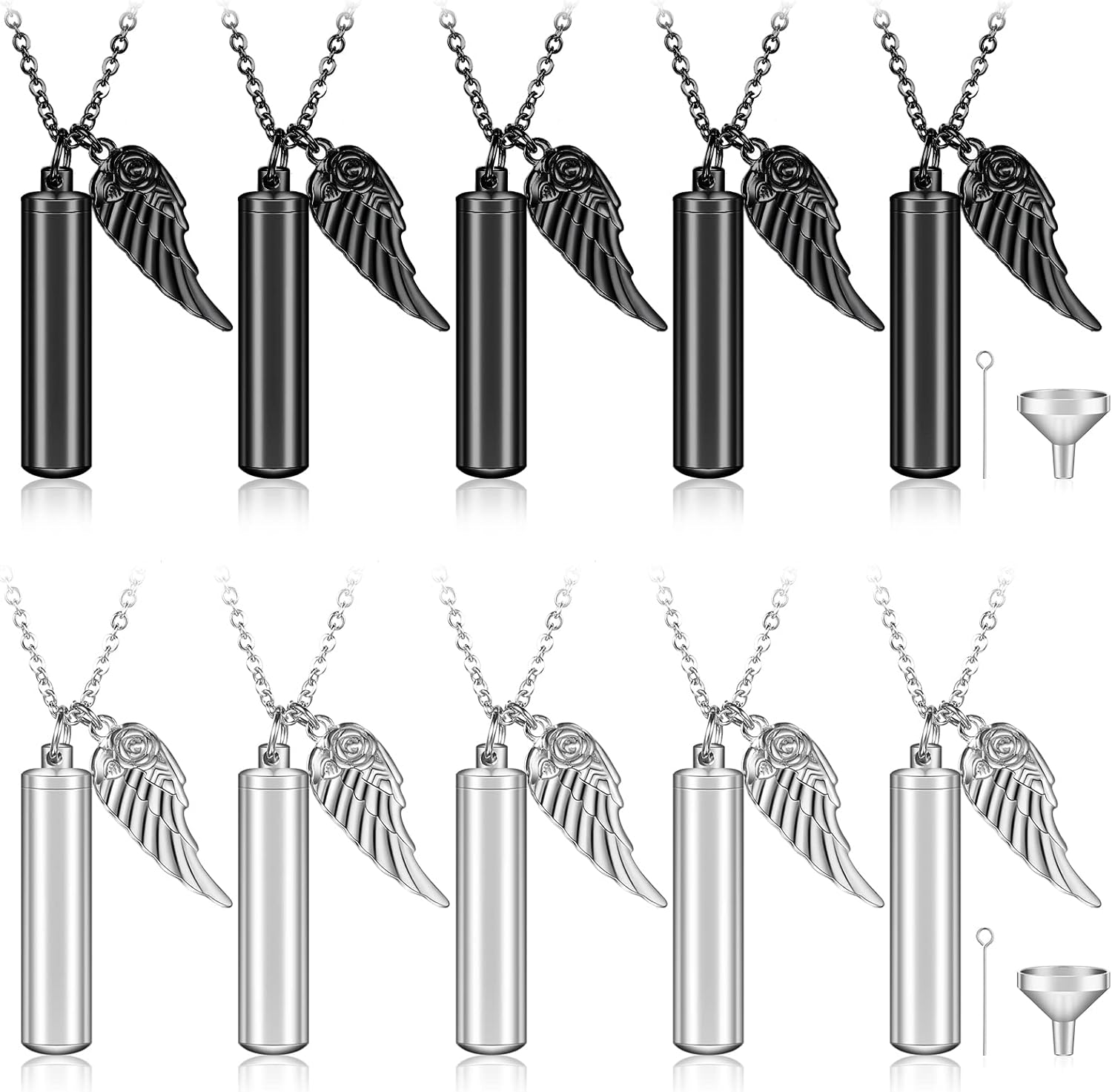 Collar de cenizas de cremación de 10 piezas con alas de ángel, collar conmemorativo de cenizas de cremación, collar de urna para recuerdos, joyería
