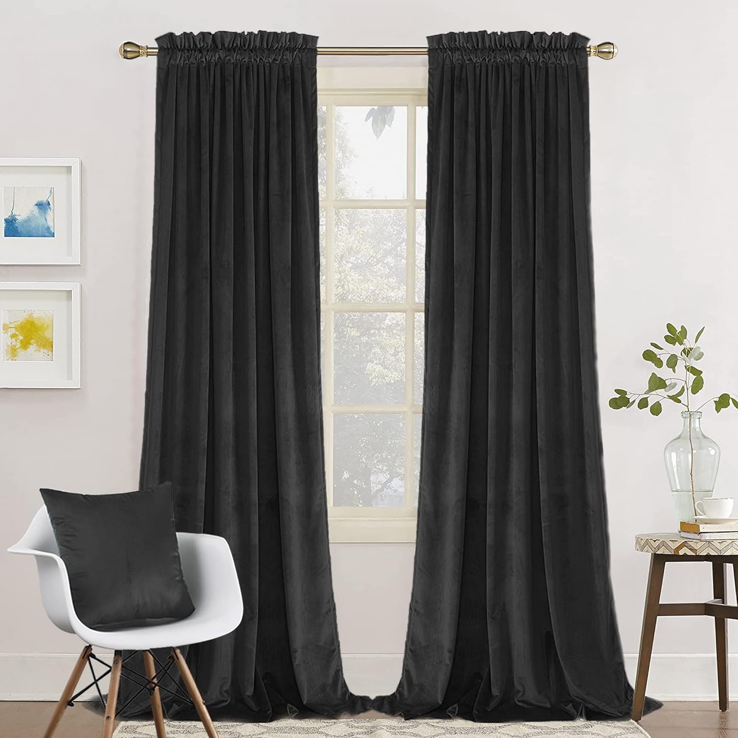 Twin Six Cortinas de terciopelo opacas súper suaves con 2 fundas de almohada, aislamiento térmico, bolsillo para barra, cortinas de ventana para