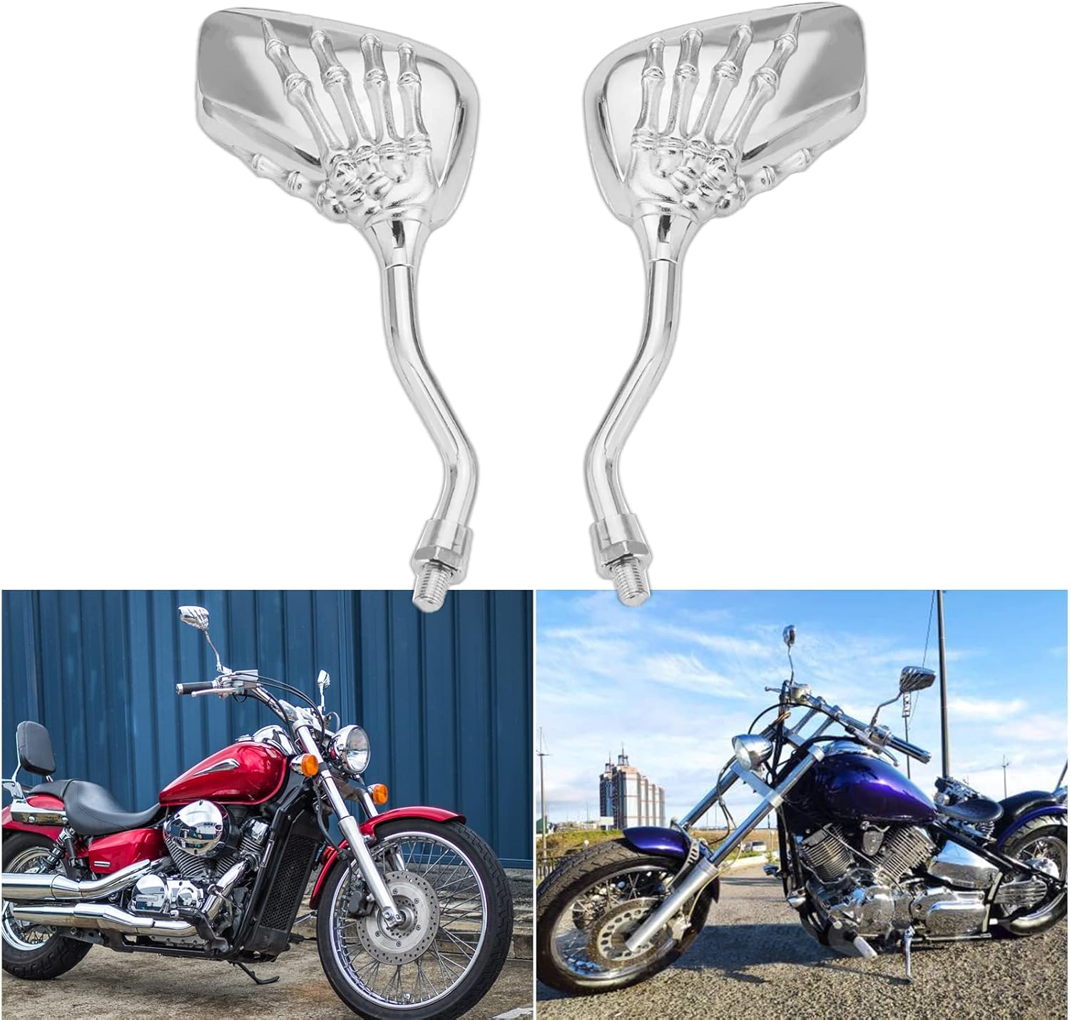 DREAMIZER 8MM 10MM motocicleta retrovisión lateral espejos cráneo esqueleto mano garra cromo espejo manillar