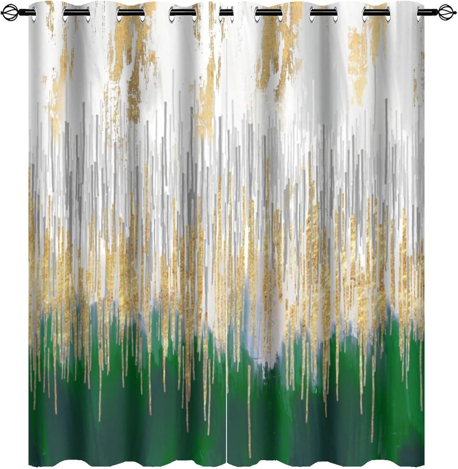 Cortinas modernas abstractas y verdes para dormitorio, textura geométrica de tinta dorada, pintura al óleo, arte de pintura al óleo, aislamiento