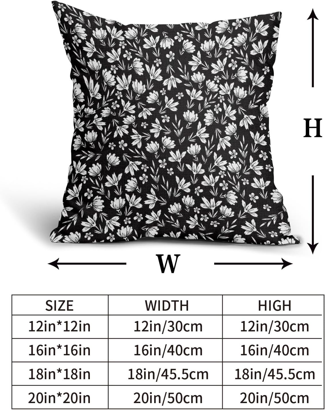 Juego de 2 fundas de almohada florales en blanco y negro de 20 x 20 pulgadas con estampado de bloques de flores vintage, margaritas de algodón y