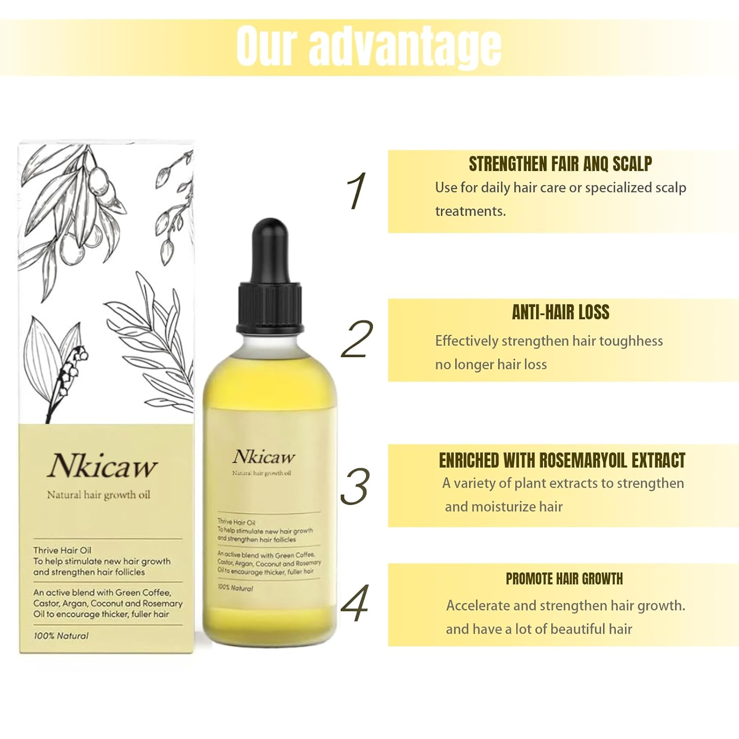 Carvenchi – Aceite natural para el crecimiento del cabello, vegano orgánico para mujeres y hombres, nutritivo para cabello encrespado seco (5