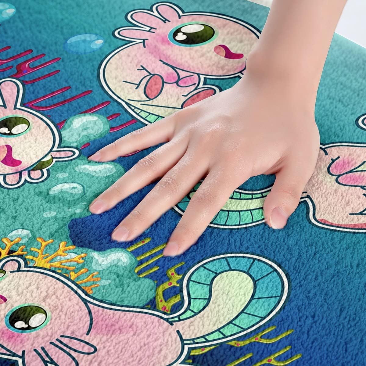 Erosebridal Lindos tapetes de baño de ajolotl de 16 x 24 pulgadas, alfombra de área de ajolotes rosa 3D para niños, tapete de baño de ajolote de