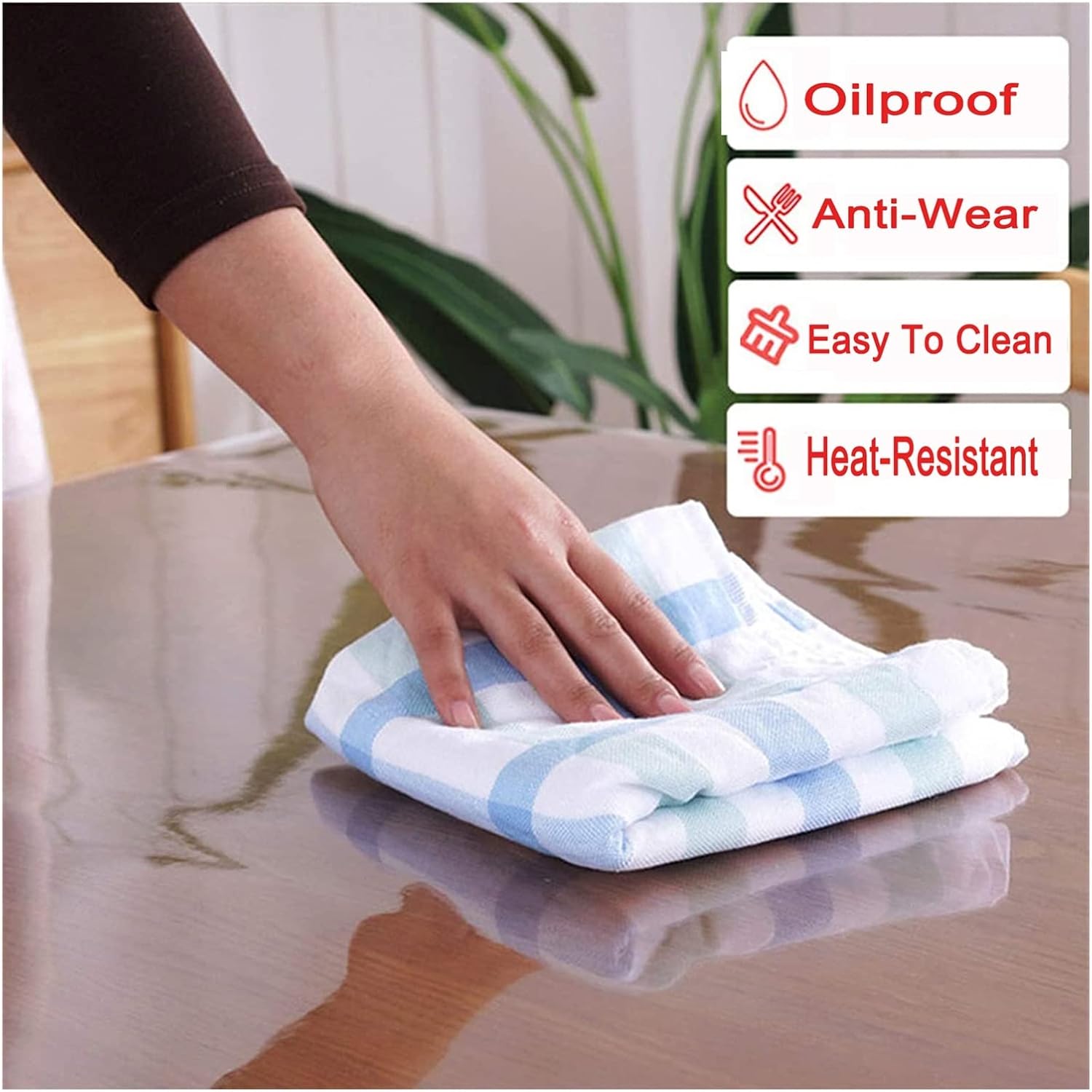 Protector transparente para mesa de comedor, mantel de plástico impermeable, cubierta de PVC, rectangular, para comedor (color  0.059 in, tamaño