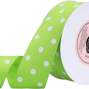 VATIN Cinta de grogrén de lunares para manualidades, carrete de 1-12 pulgadas de ancho por 10 yardas, color verde manzana con puntos blancos, uso VATIN Cinta de grogrén de lunares para manualidades, carrete de 1-12 pulgadas de ancho por 10 yardas, color verde manzana con puntos blancos, uso