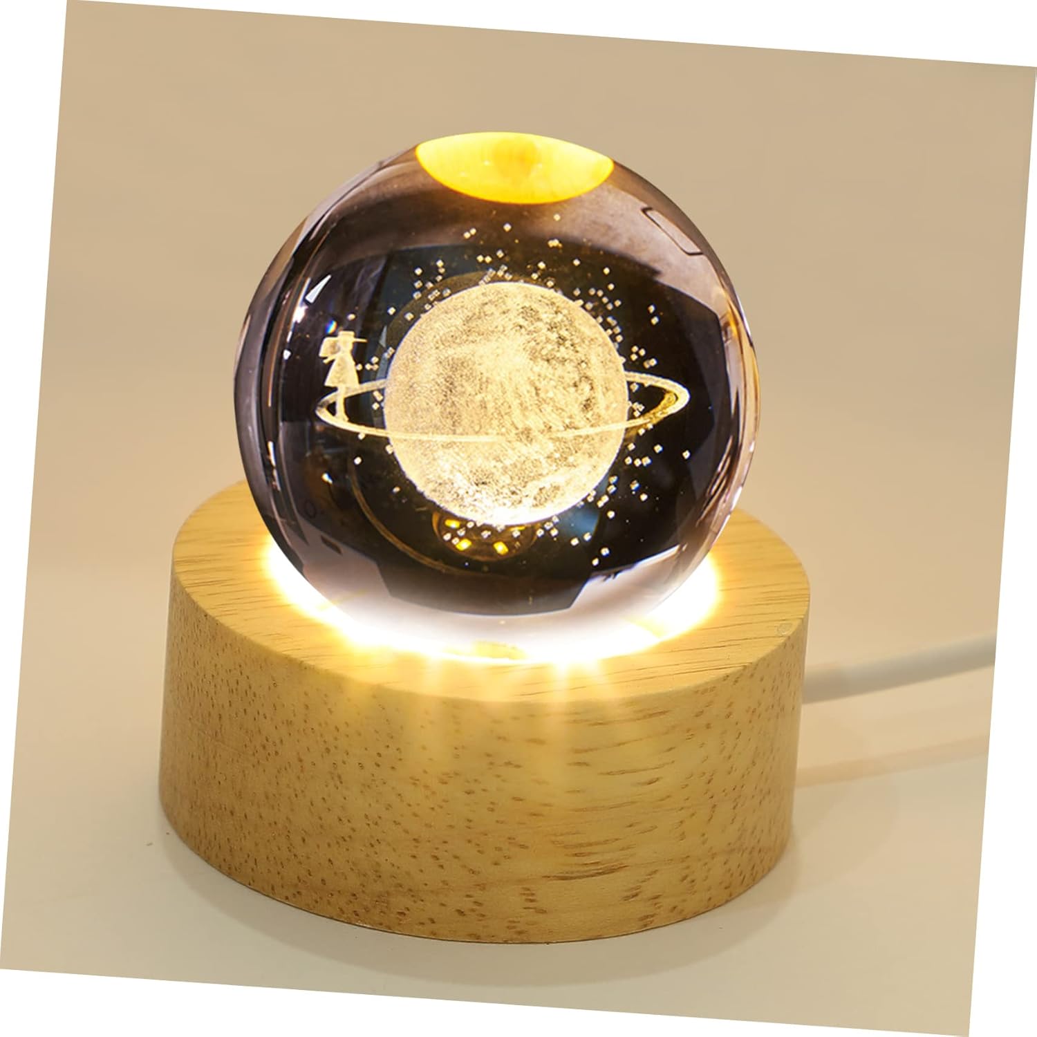 Angoily Pantalla 5 unids Crystal Ball Lámpara Soporte Soporte de Monitor de Madera Base de Luz Base LED de Madera Arte de Cristal Iluminado Bolas de