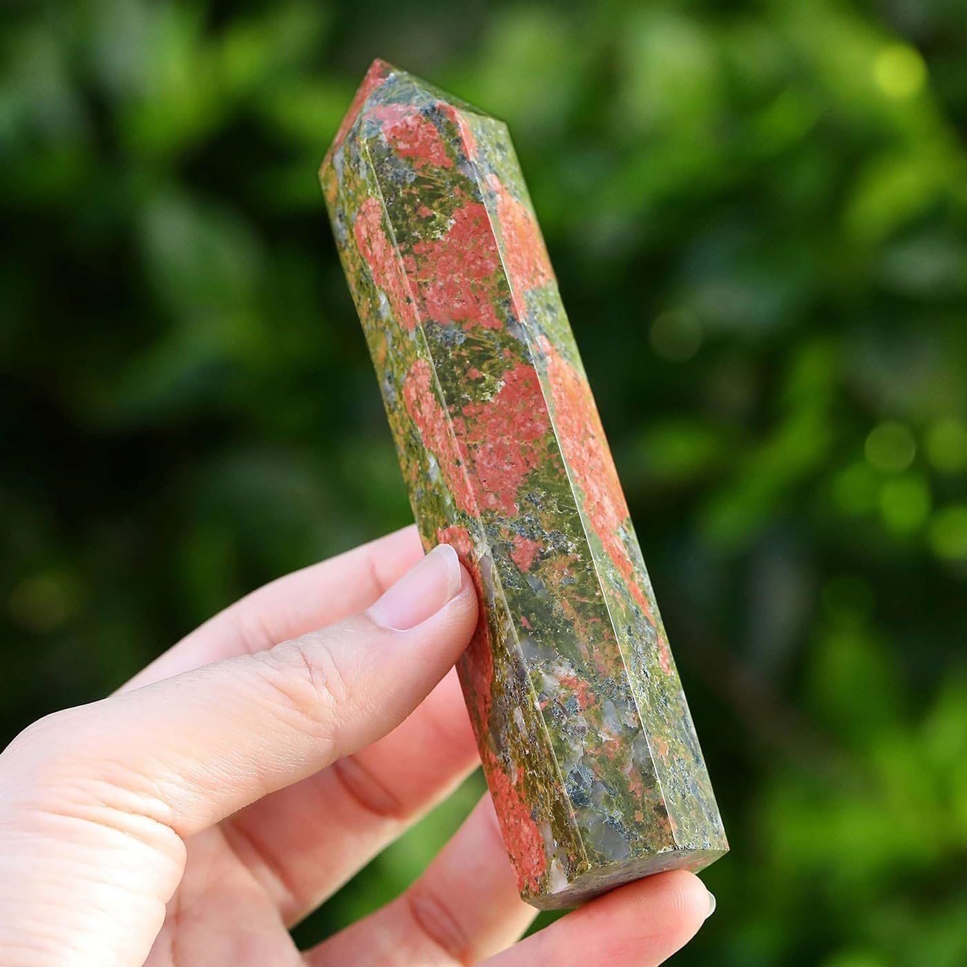 LAIDANLA Unakite – Varitas de cristales curativos de 3.5 a 4 pulgadas, varita de energía natural de Reiki, piedra de obelisco de punta hexagonal,