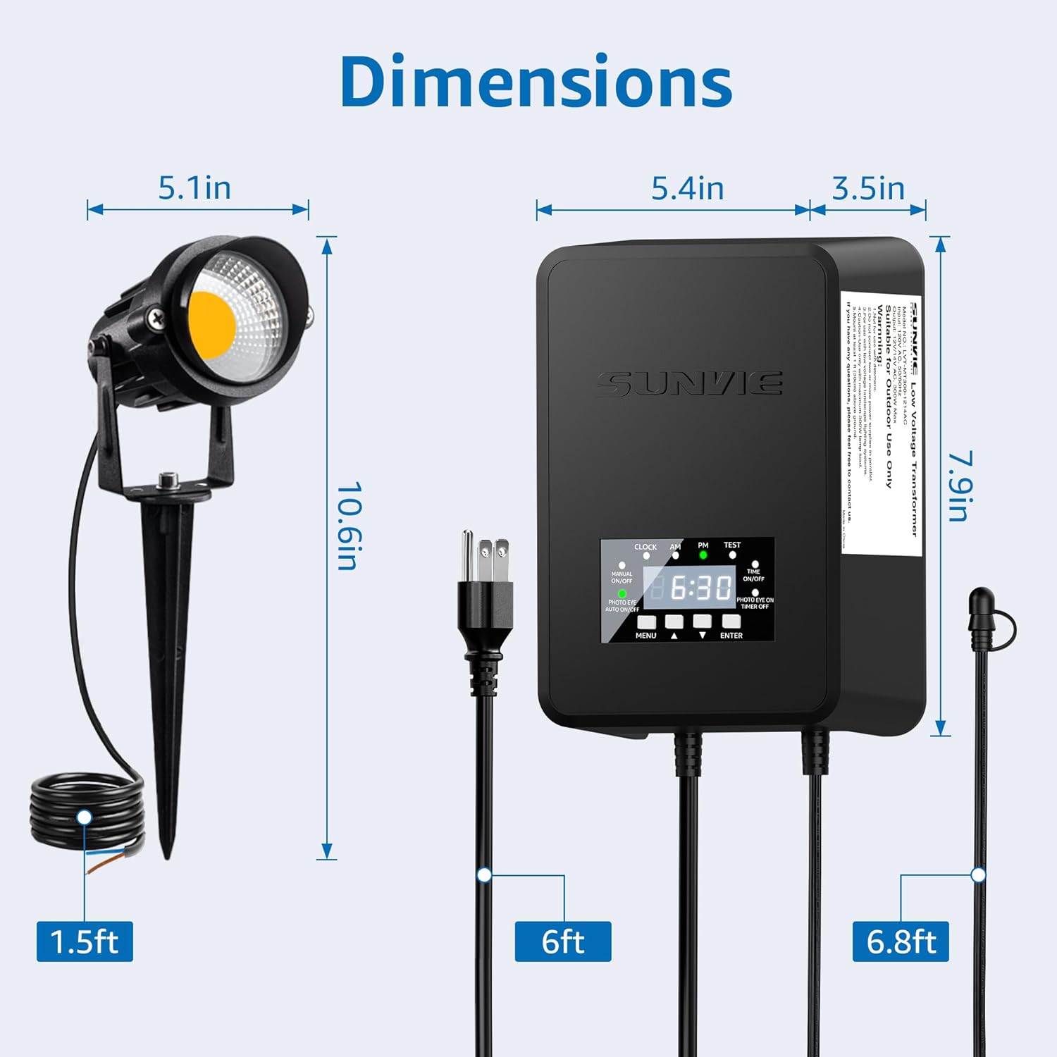 SUNVIE Paquete de 12 luces de paisaje de bajo voltaje con transformador de 300 W, kit de iluminación LED de paisaje de 12 a 24 V, 3000 K, focos de