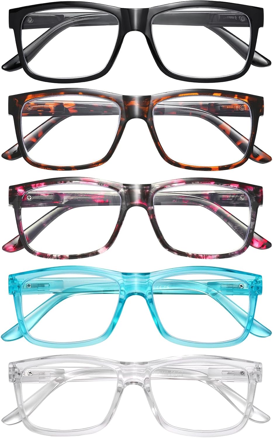 AIMISUV Gafas de lectura para mujeres y hombres, paquete de 5 unidades con filtro UV con bloqueo de luz azul, lentes para computadora, anteojos