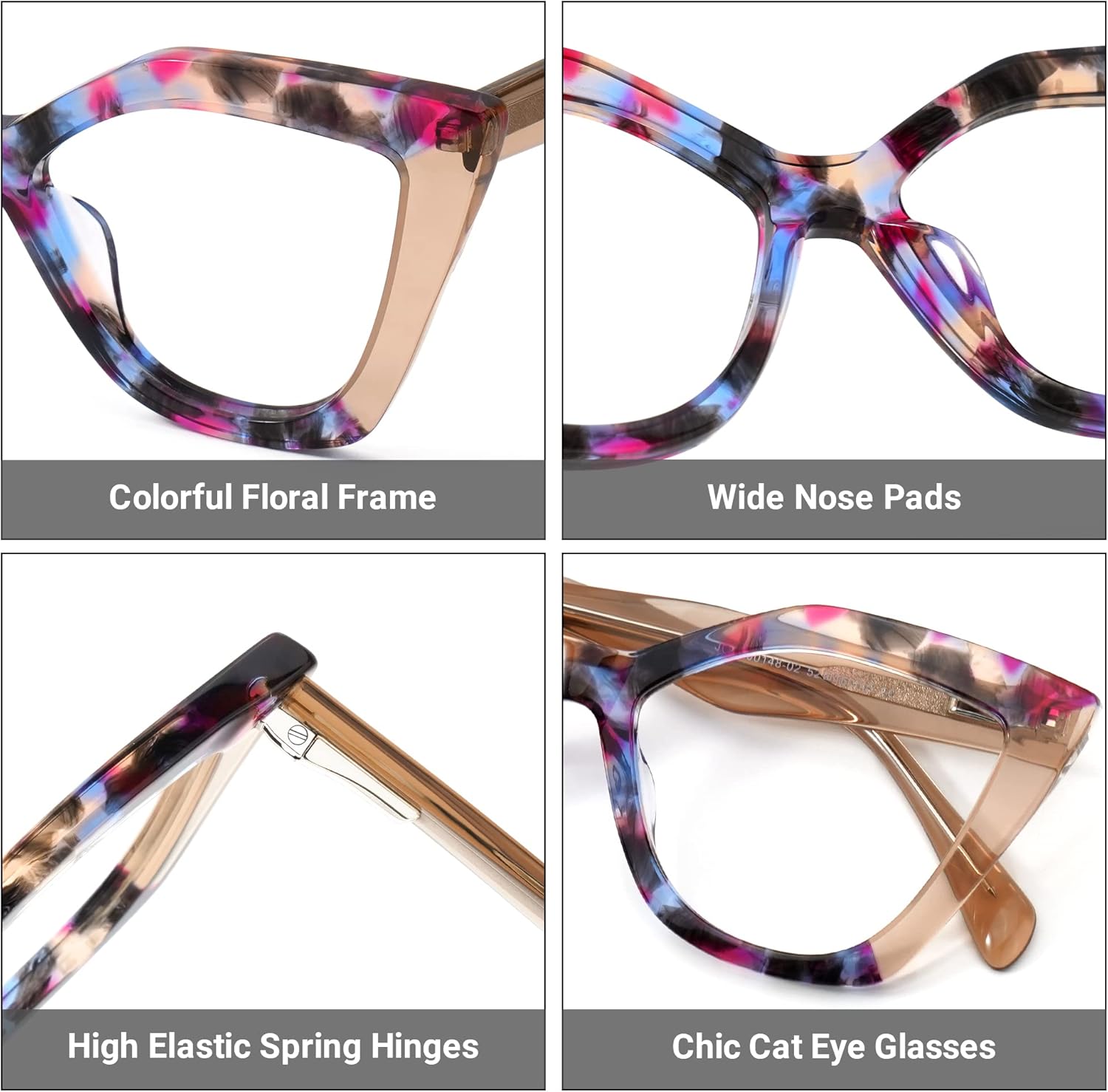 Zeelool Elegante acetato ojo de gato gafas marco con lente transparente sin prescripción mujeres gafas de gran tamaño Spitler ZJGA100148