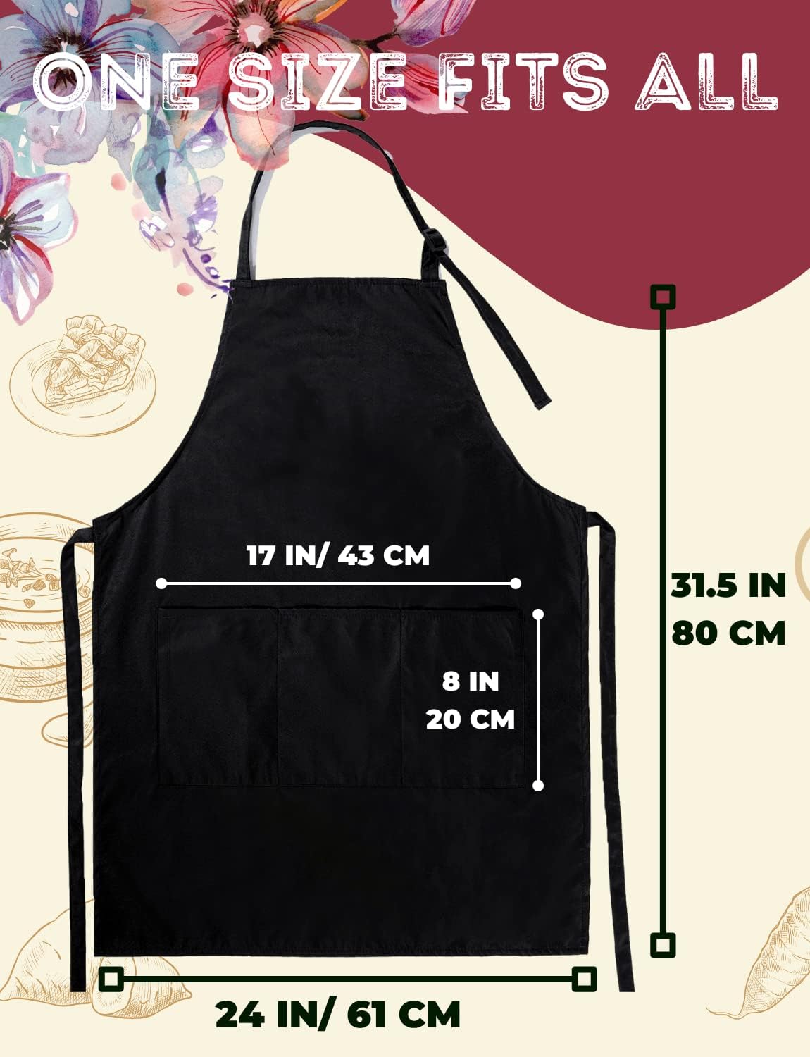 Delantal negro con inicial para mujer con bolsillos, delantal de jardinería de cocina, regalos para ella, chef, mamá