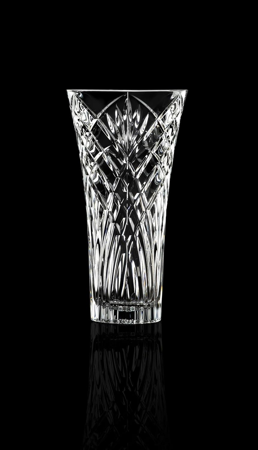 Jarrón de cristal  Florero de 12 pulgadas  Jarrón de mesa  para flores  Rosas  Diseño de corte  Hecho en Europa  por Barski