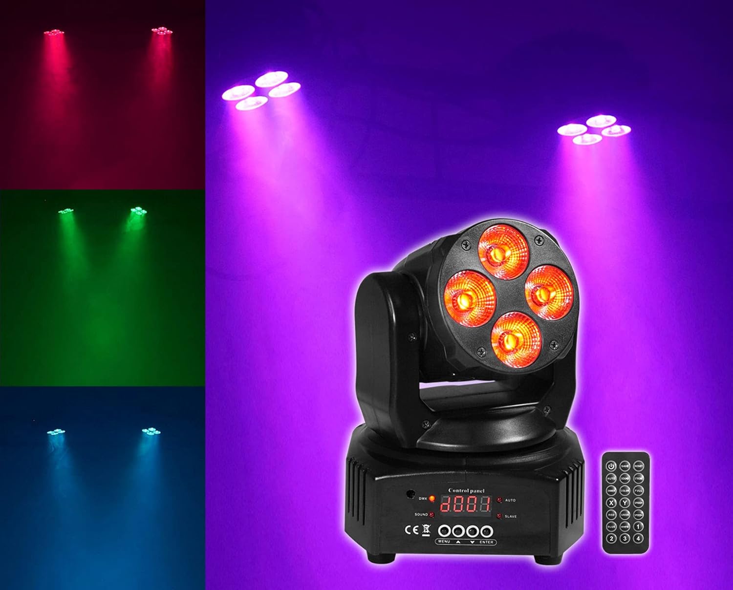 (2) Rockville RockOn-7 40w RGBW Cabezal móvil DMX Spot Beam Stage Club Light+Remote