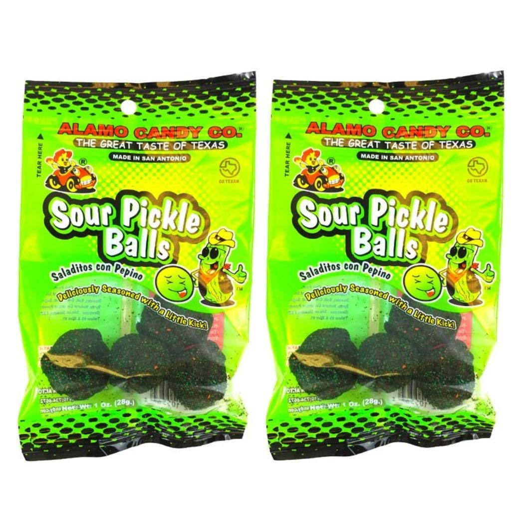 Alamo Candy Sour Pickle Balls Caramelos ácidos, 1 oz (28 g), 3 paquetes, paquete de 2