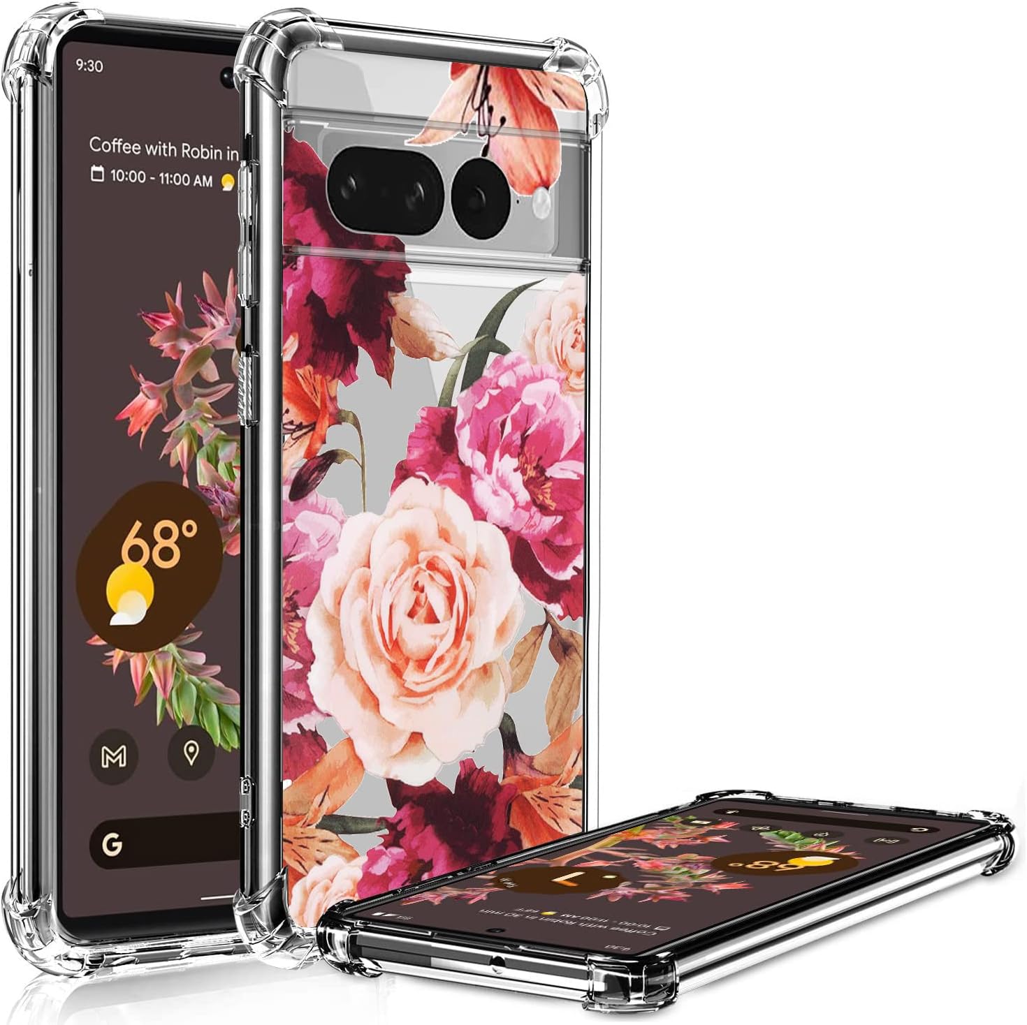 Paquete de 3 fundas para Google Pixel 7 Pro, absorción de golpes, antiarañazos, transparente, suave, TPU para Google Pixel 7 Pro (2022), flor