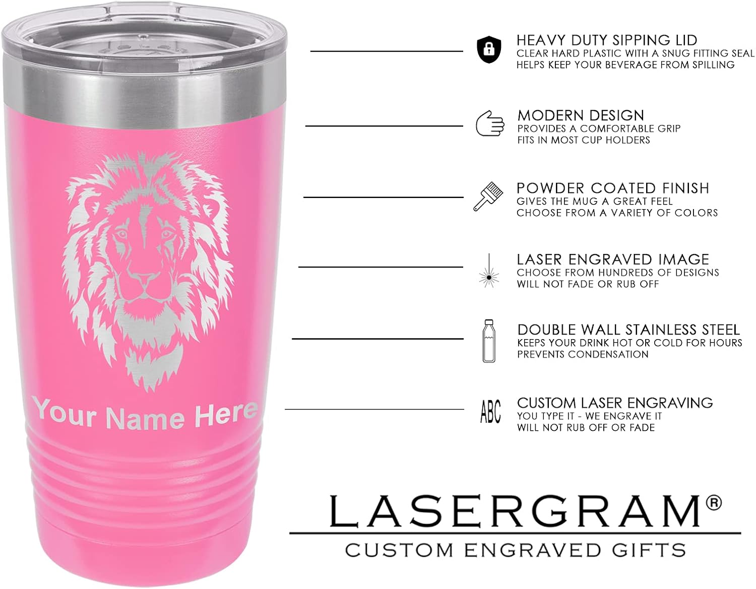 LaserGram Vaso aislado al vacío de 20 onzas, estilista, grabado personalizado incluido (rosa)