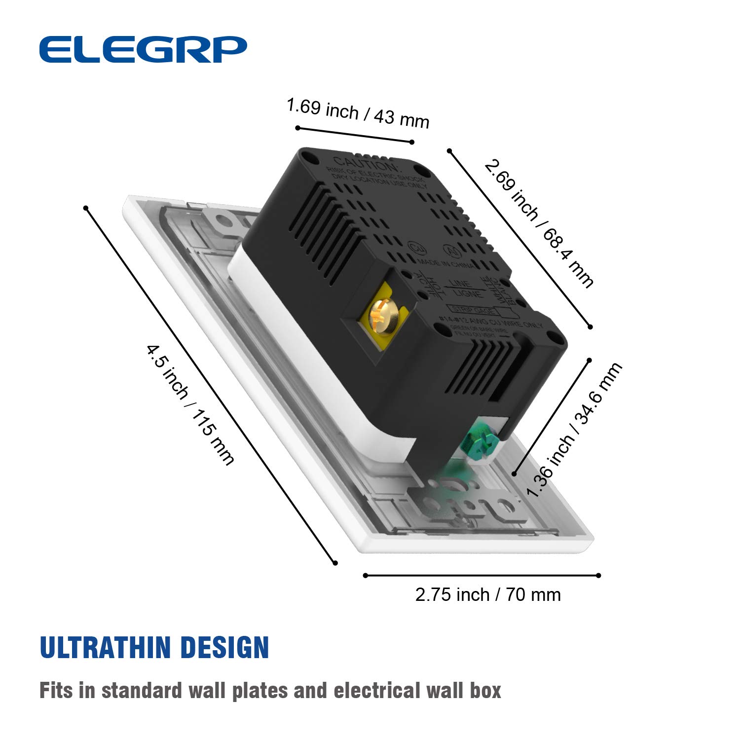 ELEGRP Receptáculo de toma de pared USB con puertos USB duales de 4.0 A, receptáculo dúplex resistente a manipulaciones de 15 amperios, toma de