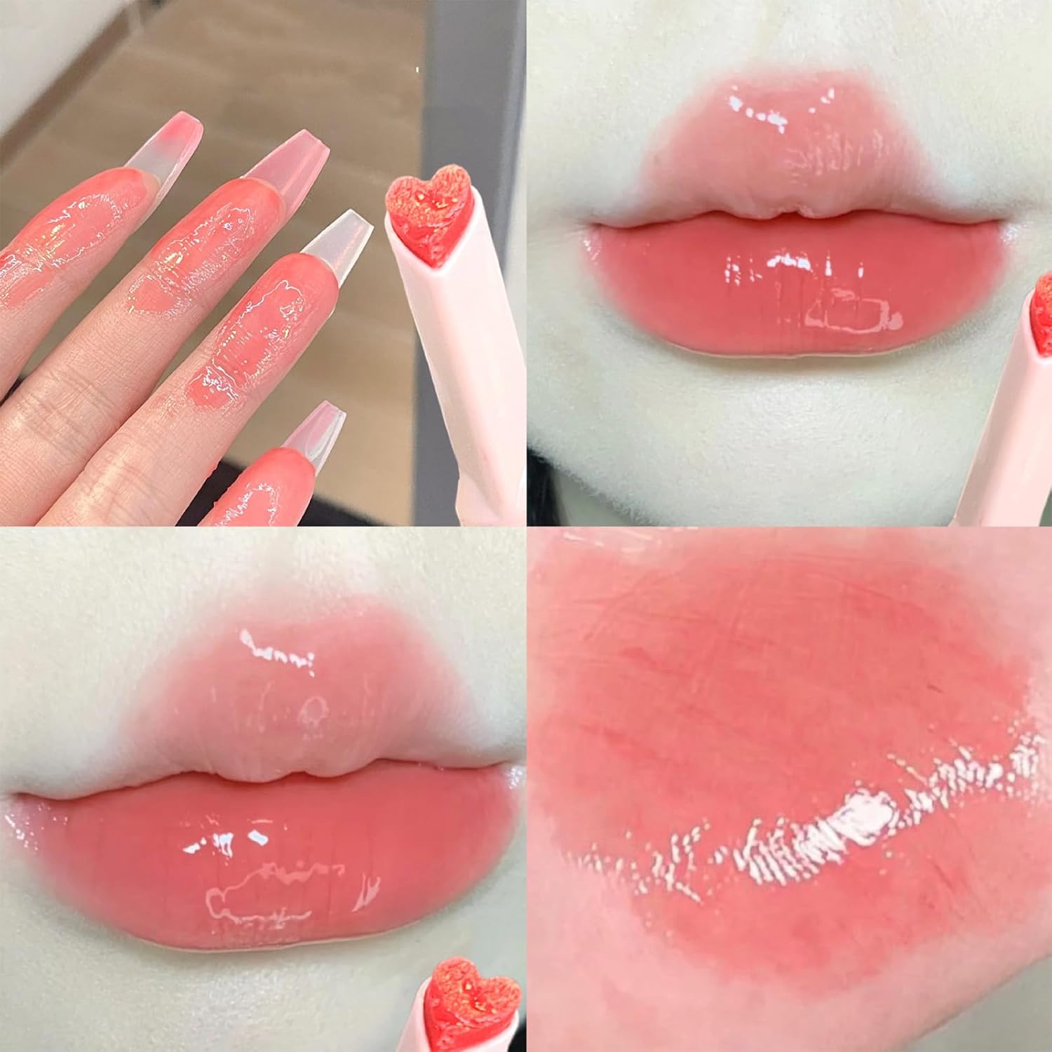 KWOLYKIM Lápiz labial de gelatina de 2 colores y lápiz labial mate, en forma de corazón, bálsamo labial teñido de amor y esmalte labial cremoso de