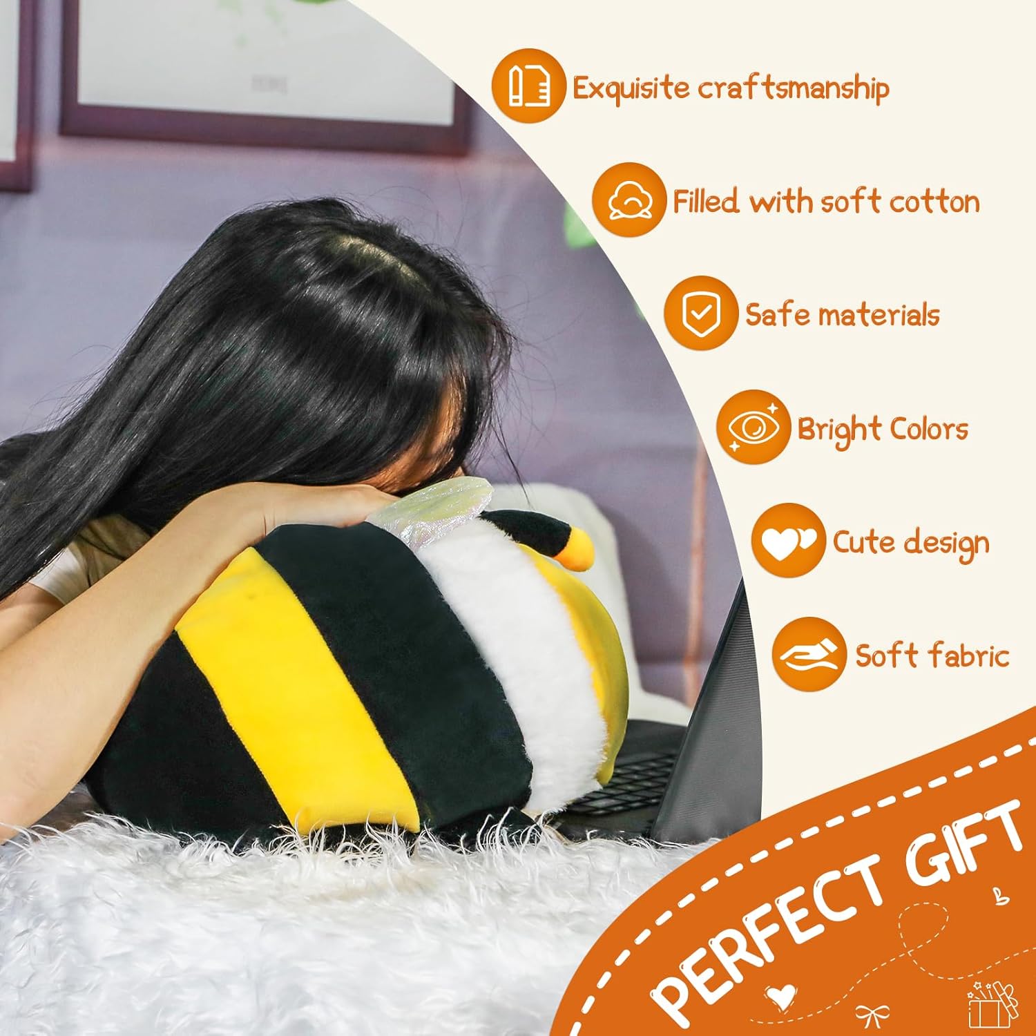 yayyayer Lindo juguete de peluche de abeja de gato, suave de 12 pulgadas, almohada de animales de peluche de abeja kawaii gato de peluche para