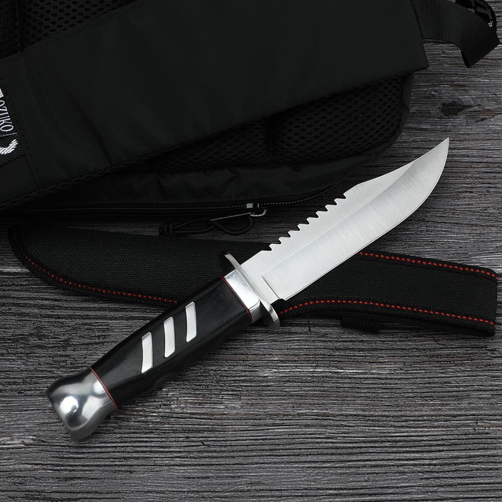 zarfand Cuchillo de bushcraft de 10.3 pulgadas para hombres, cuchillo de campamento de supervivencia de hoja fija con funda, cuchillo de espiga