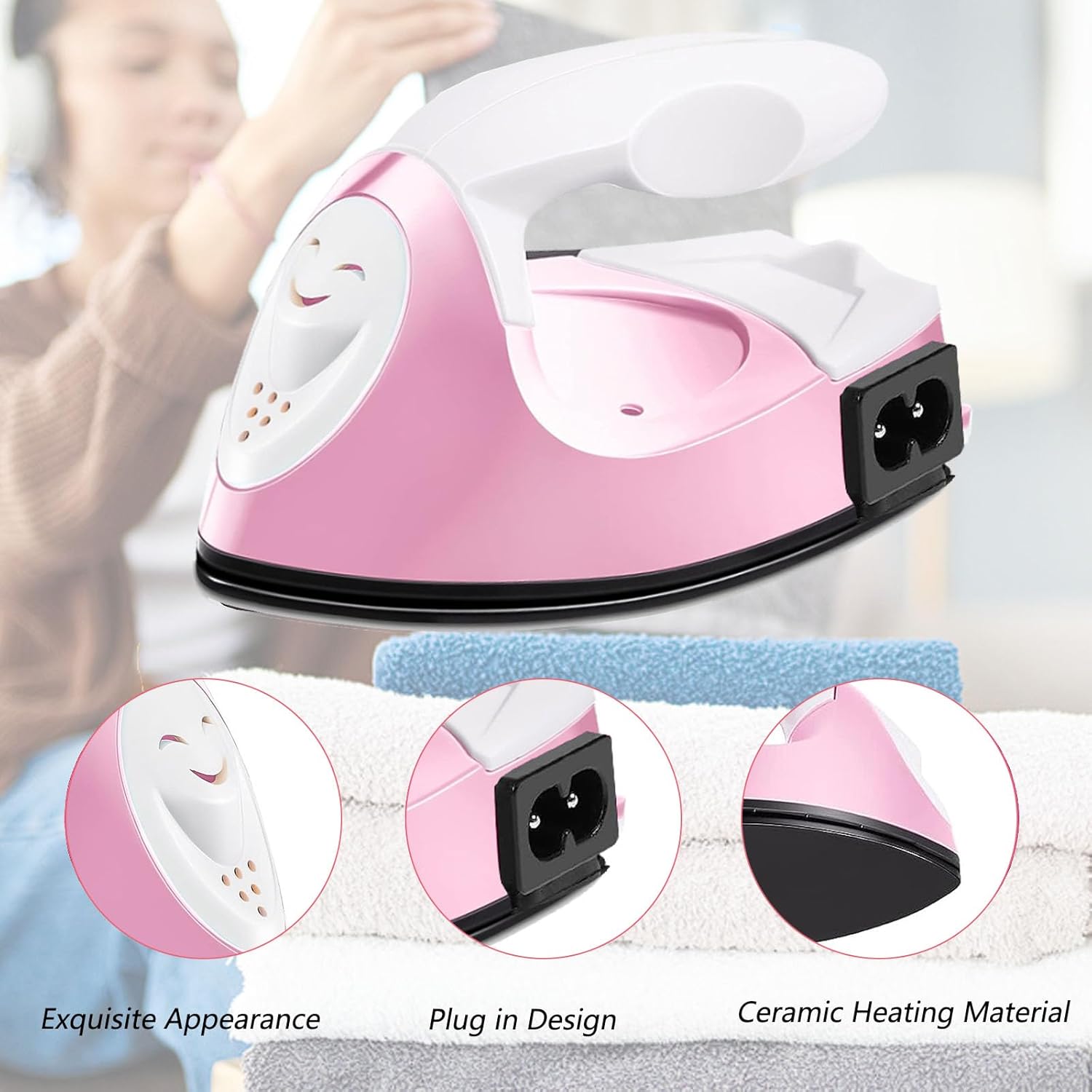 Mini plancha para manualidades, mini máquina de prensa de calor rosa, plancha portátil para viajes, práctica para proyectos de transferencia de
