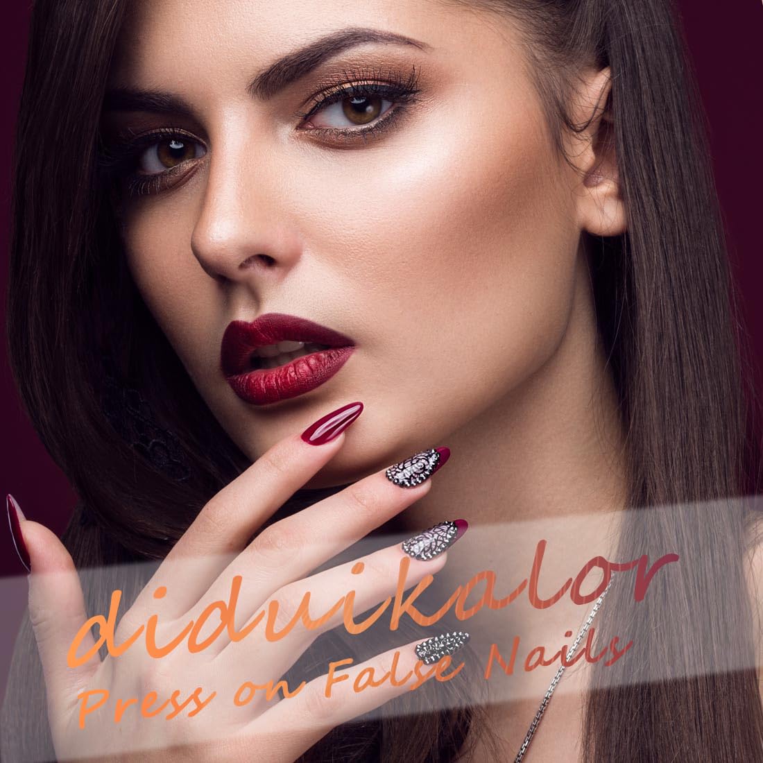 diduikalor Uñas postizas cuadradas cortas a presión, de cobertura completa, plateadas con purpurina, con diseños, uñas postizas brillantes y blancas