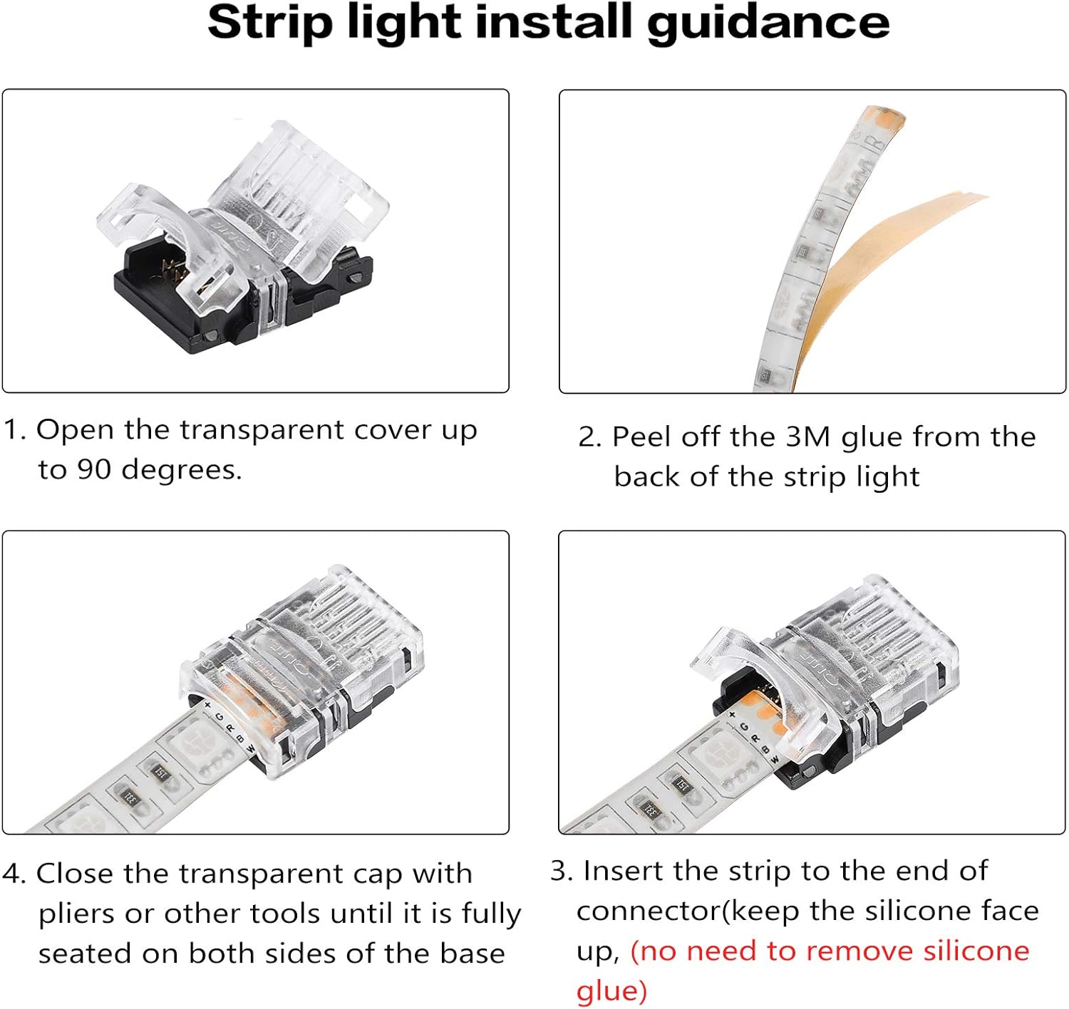SUPERNIGHT Conectores LED de 5 pines, paquete de 8 para tiras de luces LED impermeables RGBW RGBWW 5050, conexión rápida de tira a cable sin