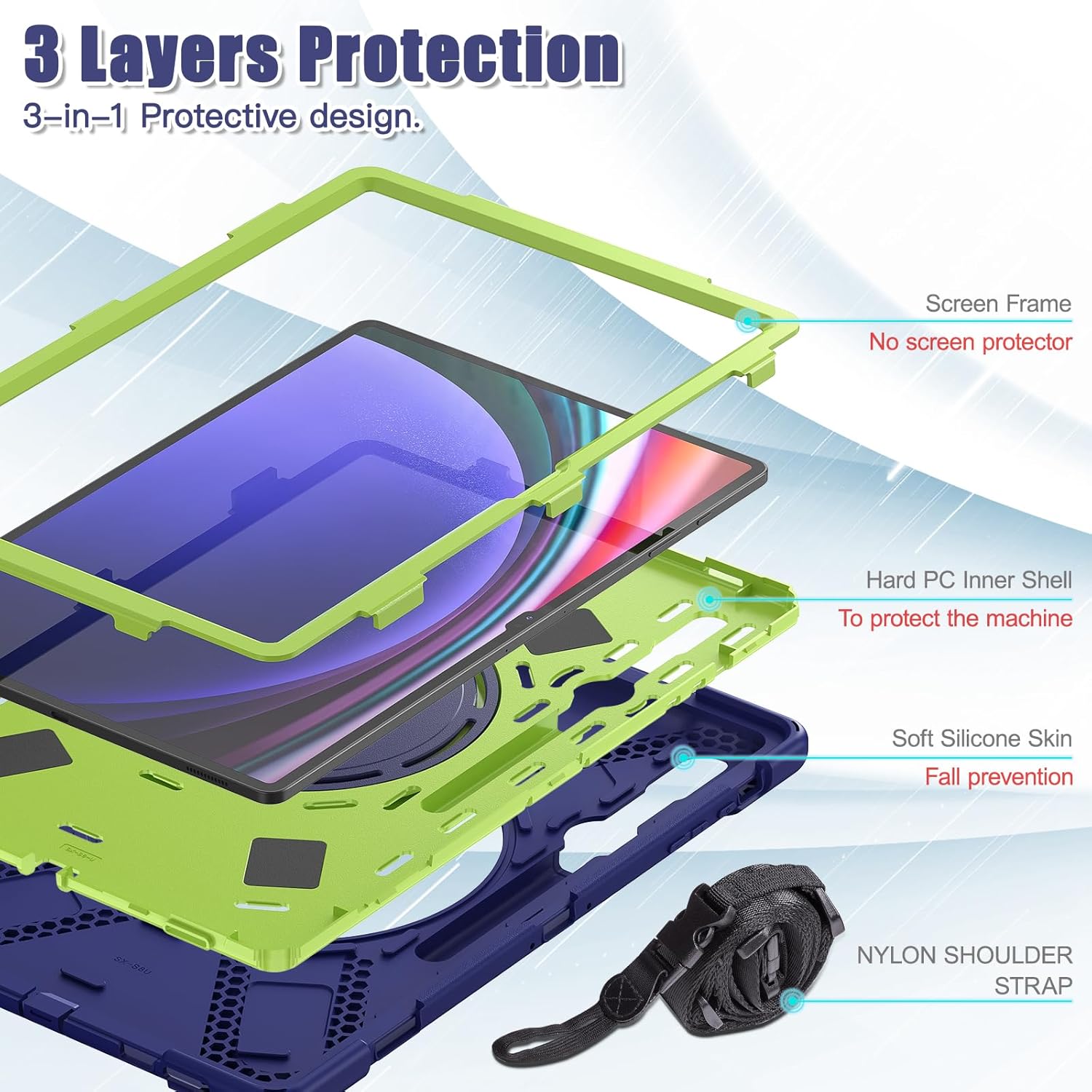 Funda de rotación 360 para Samsung Galaxy Tab S9 Ultra de 14.6 pulgadas, funda resistente con anillo giratorio, correa de transporte para hombro,