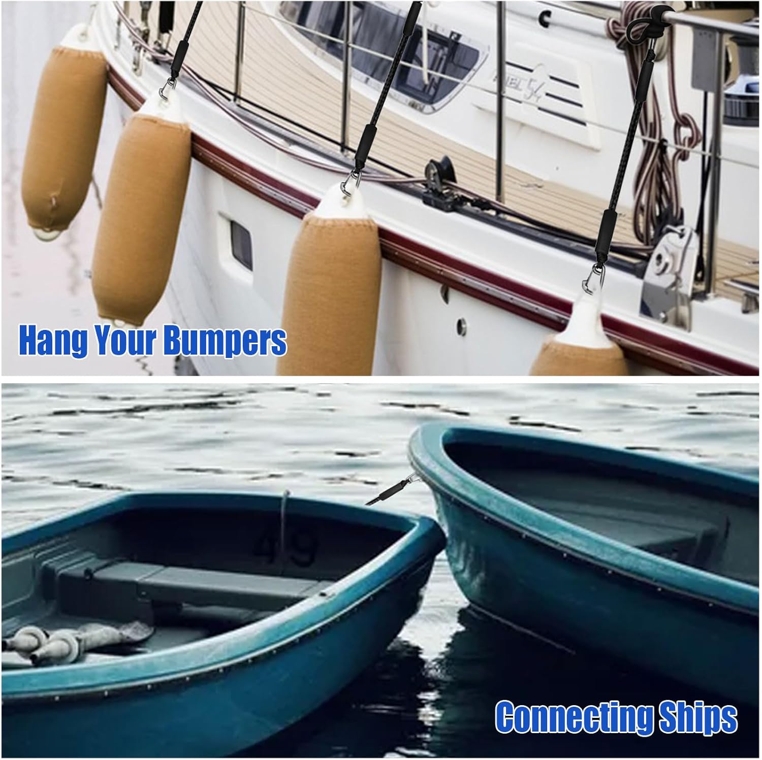 4 líneas de muelle elástico, líneas de muelle elástico de 2 pies con cuerda de amarre de clip inoxidable 316 para acoplamiento para P-W-C, Kay-ak,