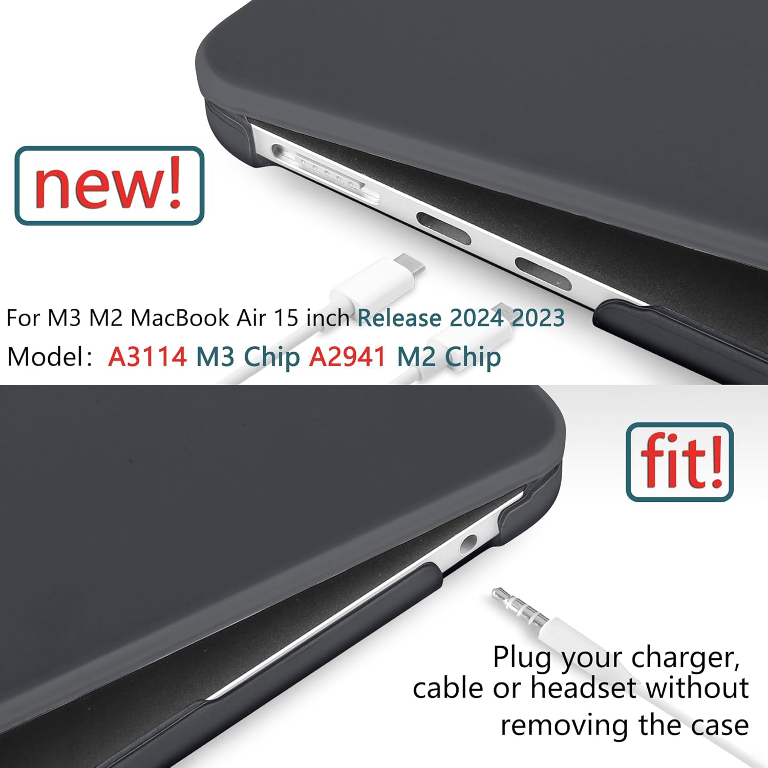 Funda para MacBook Air de 15 pulgadas 2023, modelo A2941 con chip M2, cubierta rígida y cubierta de teclado, protector de pantalla y adaptador OTG