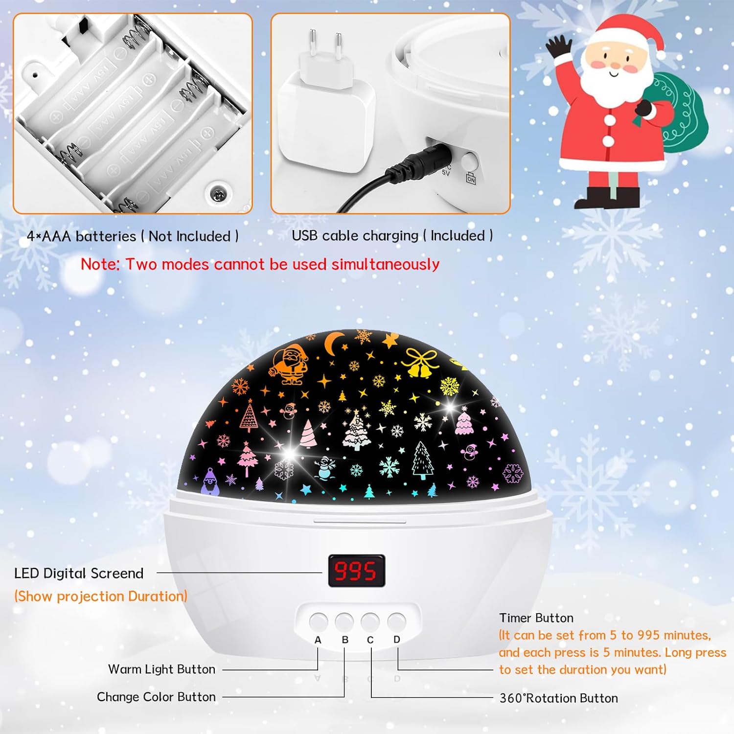 Proyector de luz nocturna de estrellas para interiores, proyector de copo de nieve para dormitorio de niños, lámpara nocturna giratoria de 360
