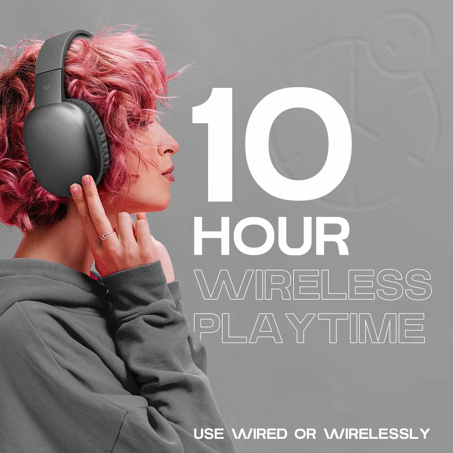iJoy – Auriculares ultra inalámbricos con micrófono, auriculares Bluetooth inalámbricos recargables sobre la oreja con 10 horas de reproducción,