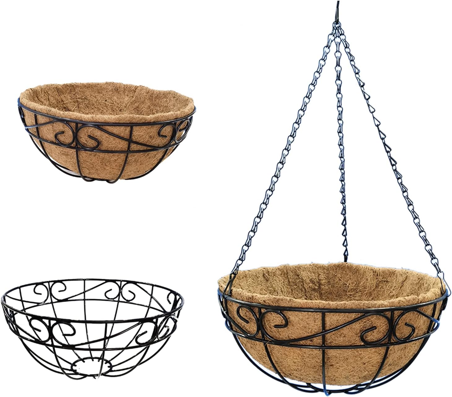 Macetas colgantes de metal al aire libre (paquete de 4, 10 pulgadas) cestas colgantes para plantas con cadena redonda de alambre para plantas con