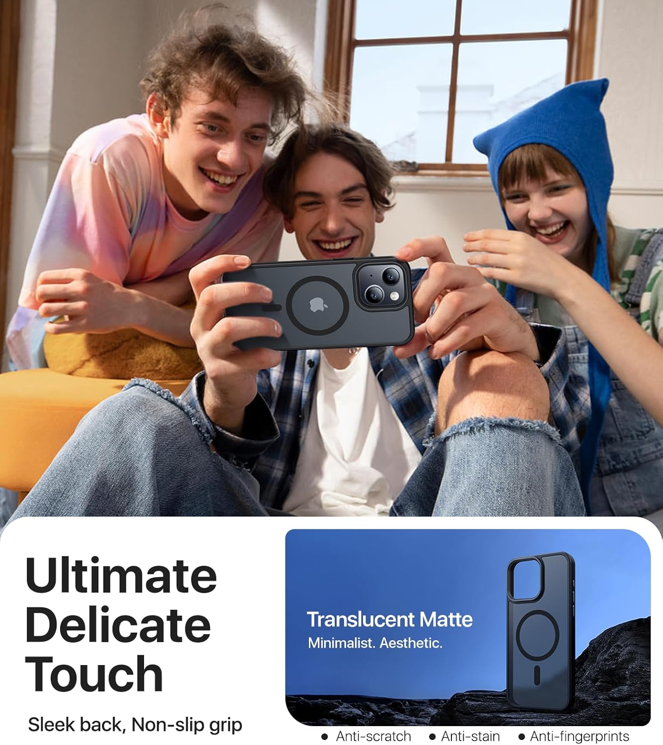 CAHEJILU Funda magnética para iPhone 13 y iPhone 14 compatible con MagSafe, probada en caídas de grado militar de 10 pies, funda protectora a prueba