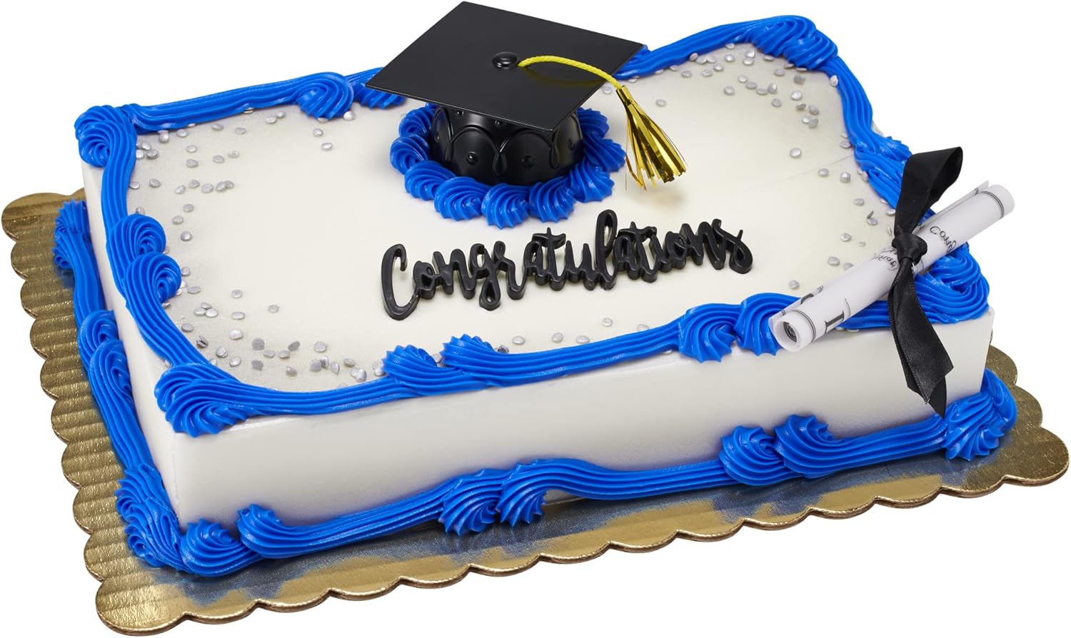 DecoPac Diploma de graduación con cinta negra para tartas, decoración de pasteles, plástico seguro para alimentos, paquete de 24
