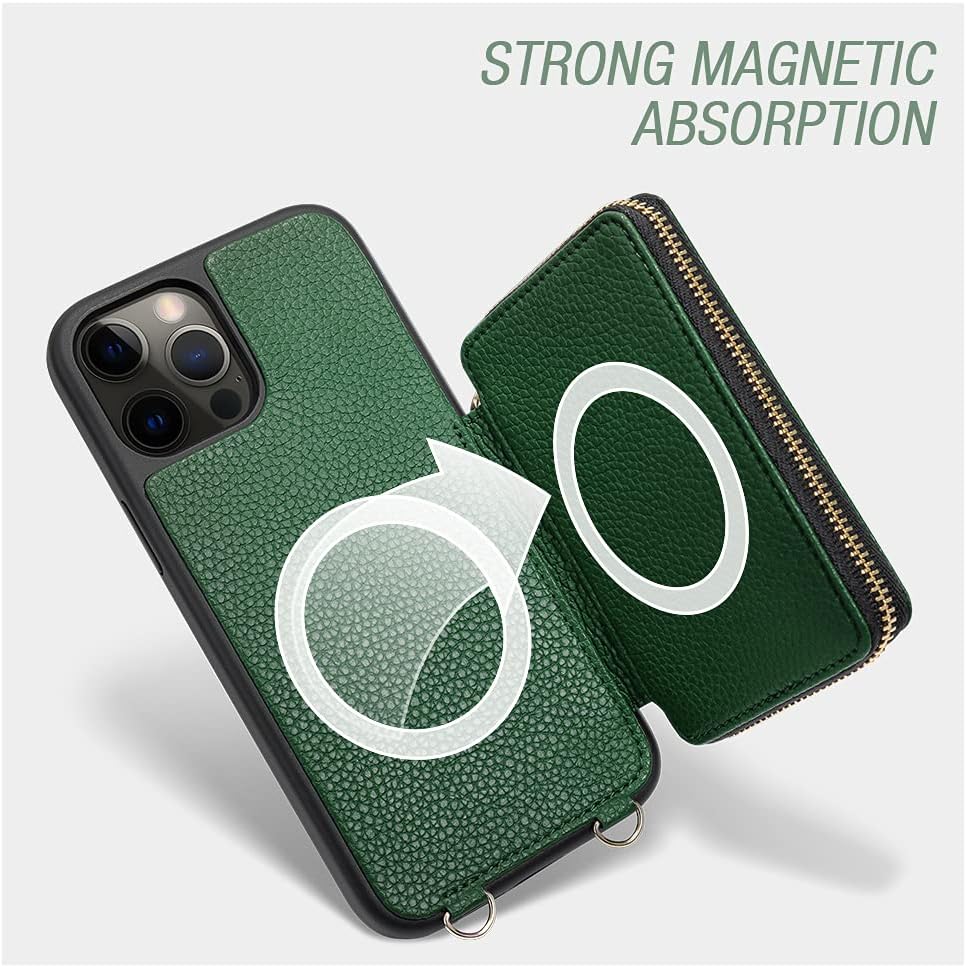 ZVE Magsafe Funda con cartera, bloqueo de interferencia de radiofrecuencia y cargador inalámbrico para el iPhone 12 Pro, funda cruzada de cuero con