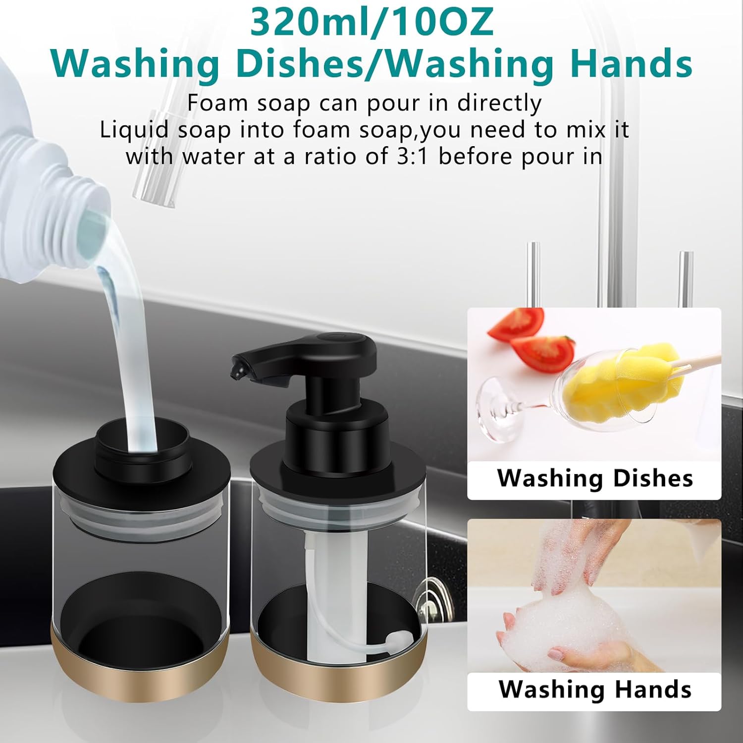 El dispensador automático de jabón de espuma para encimera es aplicable para cocinas, baños, inodoros, inducción infrarroja sin contacto tipo C