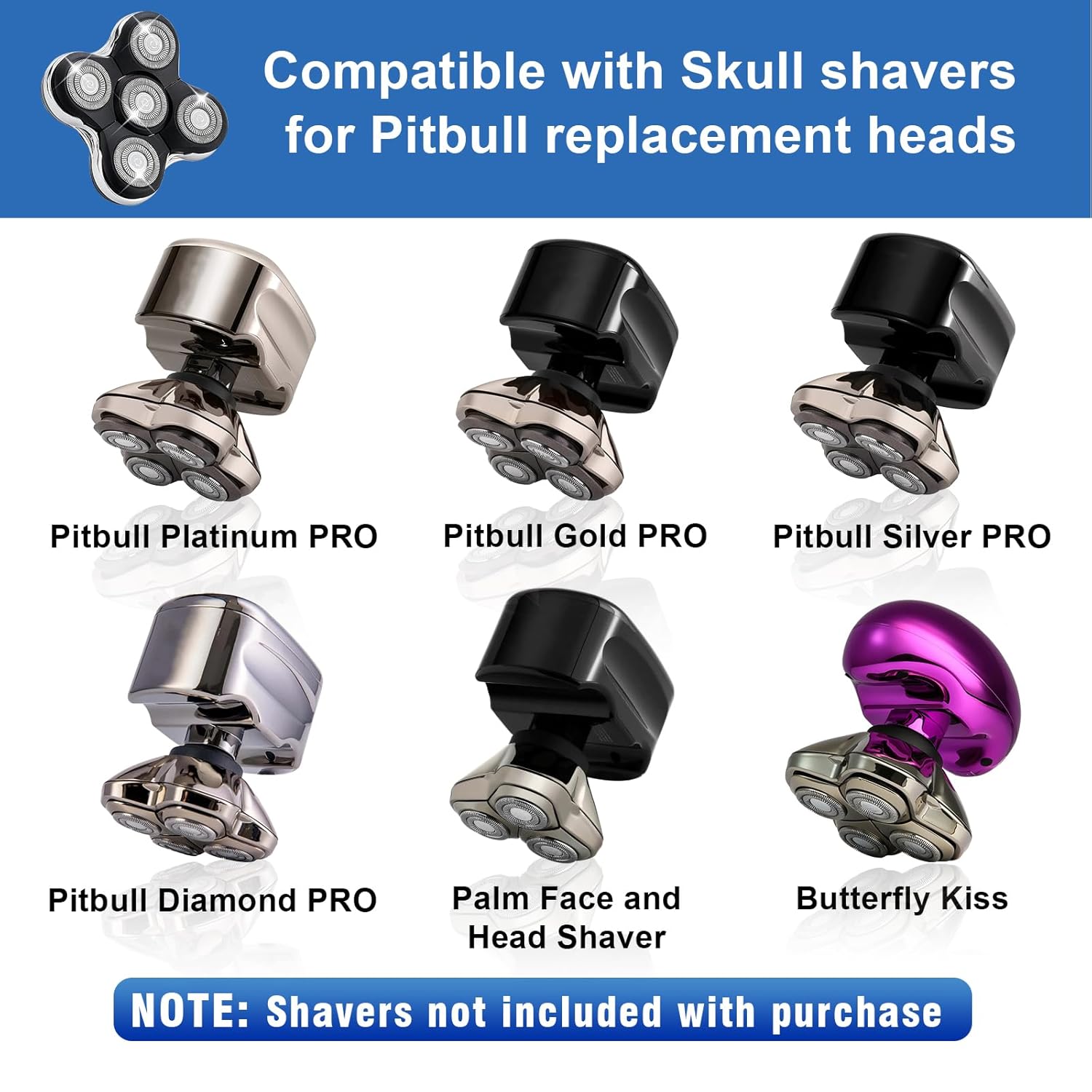 Cabezal de repuesto para afeitadora de 5 cuchillas compatible con Skull Shaver para cabezas de afeitadora Pitbull Gold PROPitbull Platinum Pro