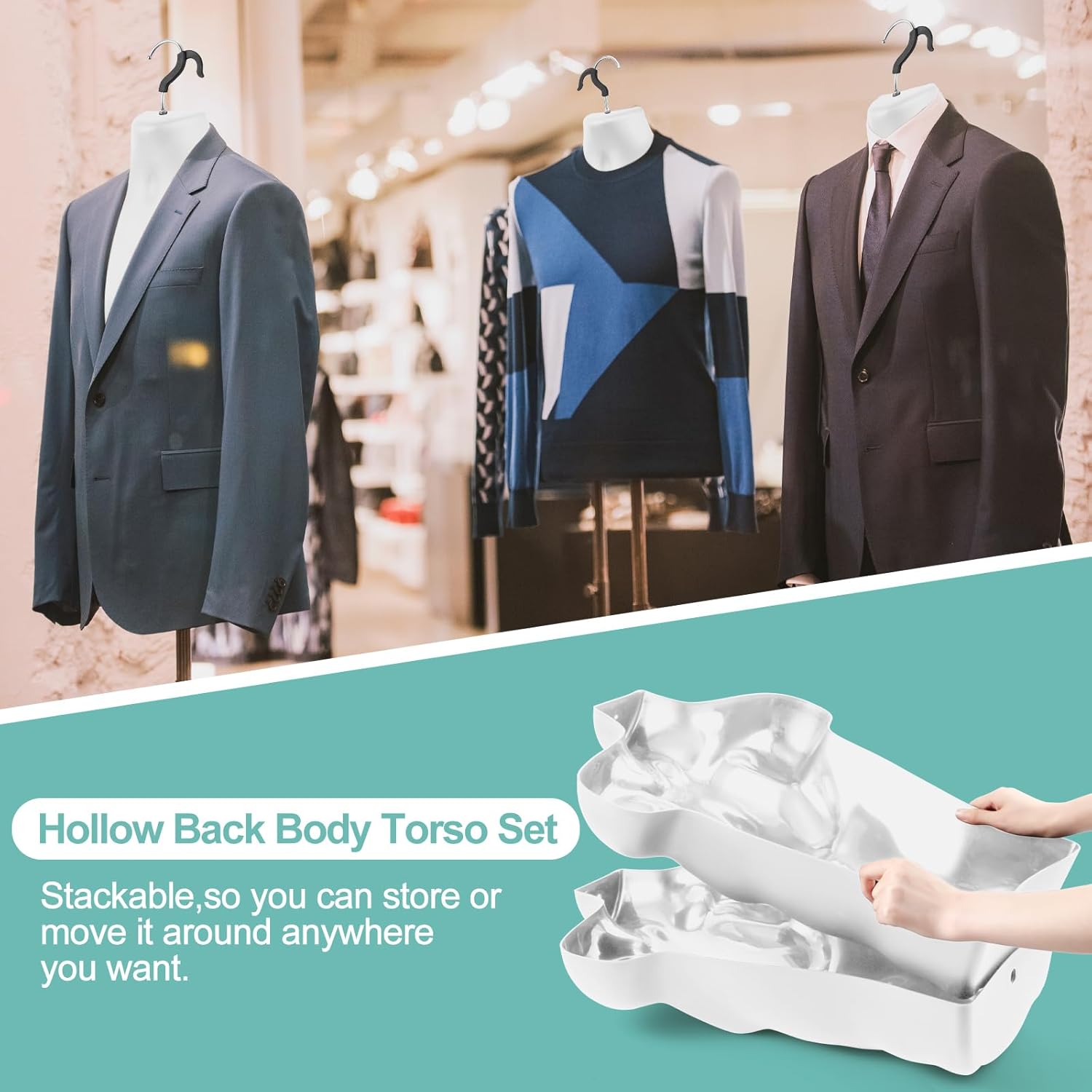 6 piezas de maniquí masculino torso blanco maniquí colgante cuerpo torso con ganchos, medio maniquí cuerpo hueco espalda para coser vestido y camisa