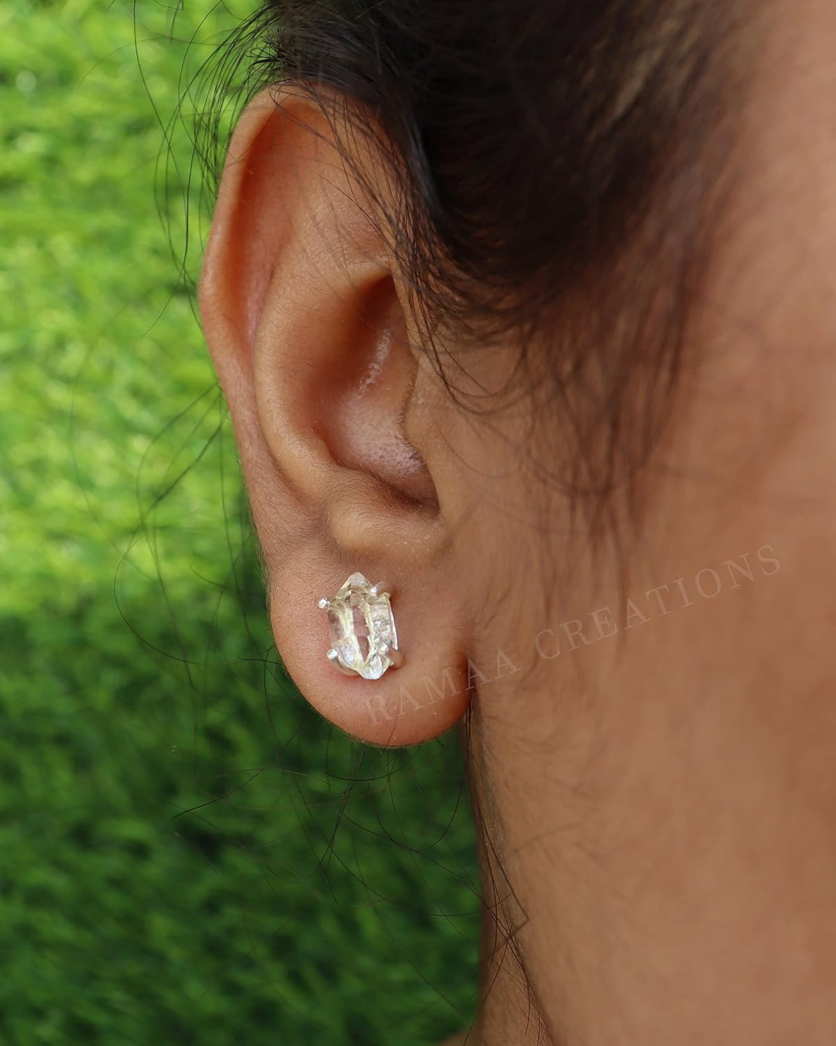 Raw Herkimer Diamond Studs  4-Prong Herkimer Diamond Earrings  Handmade Jewelry  Sterling Silver 925