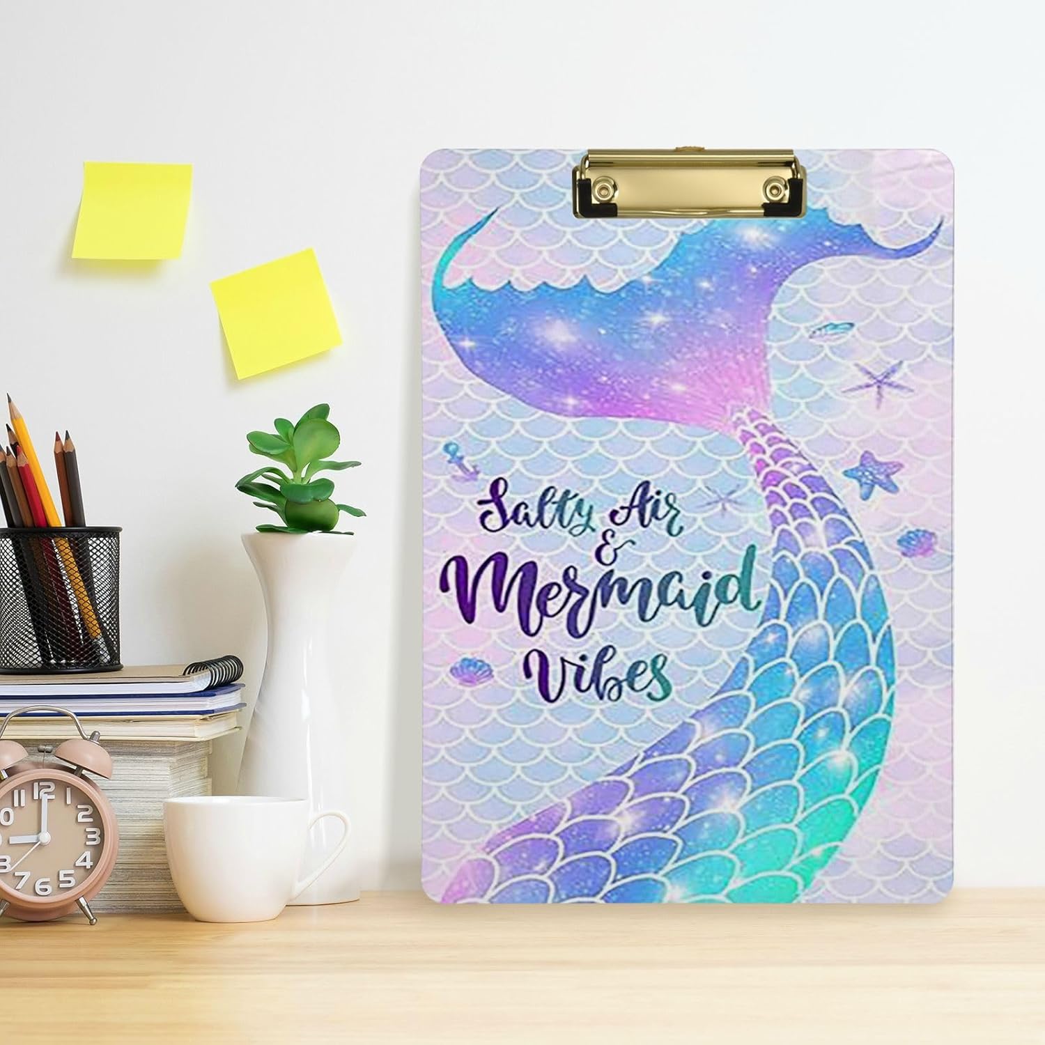 Portapapeles de cola de sirena, diseño de moda, portapapeles de plástico tamaño carta para estudiantes, niños, mujeres y hombres, tablero de clip